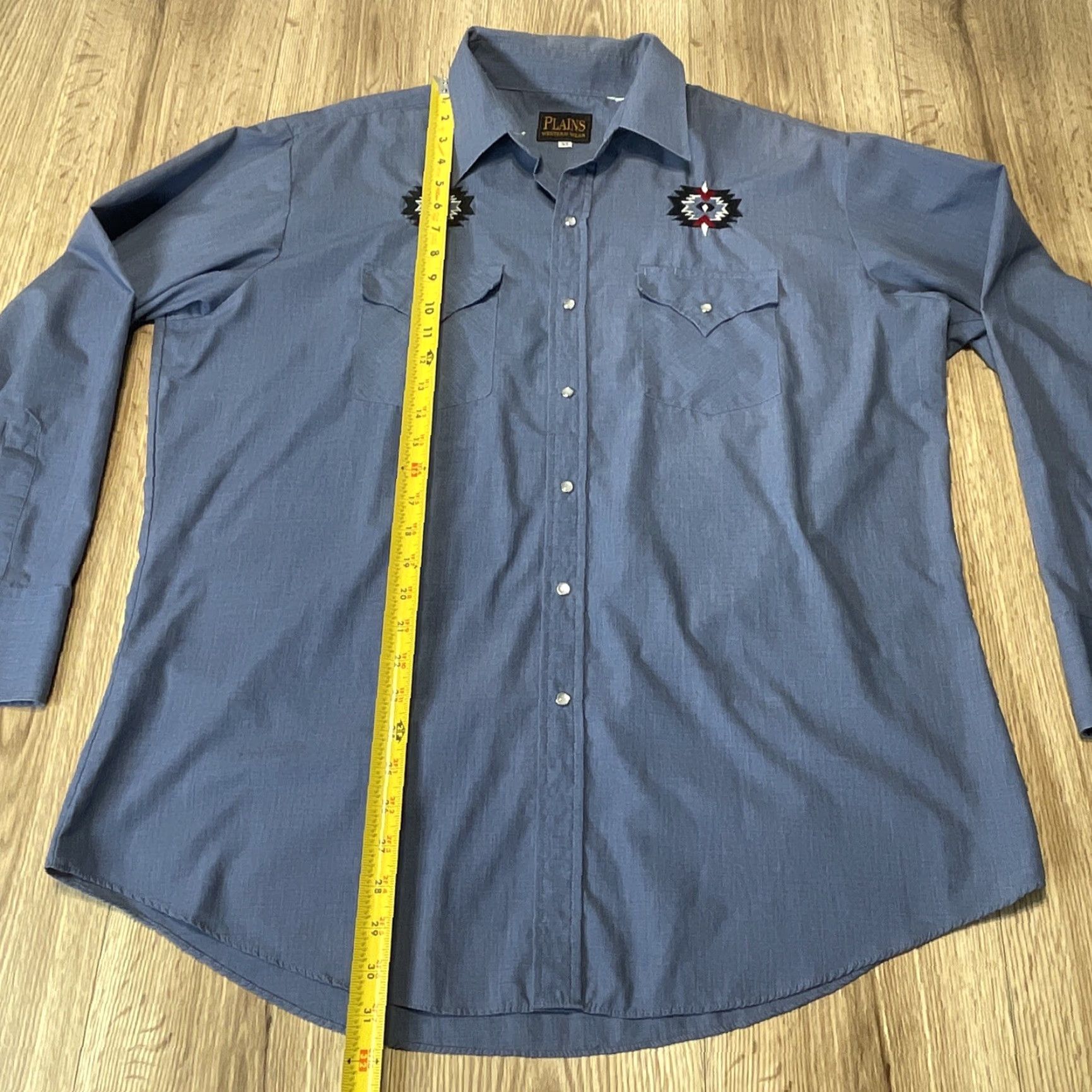 Vintage VINTAGE Plains Western Wear Pearl Snap Button-Up Shirt XL Long Sleeve Embroidered Blue Mens Size US XL / EU 56 / 4 - 3 Thumbnail
