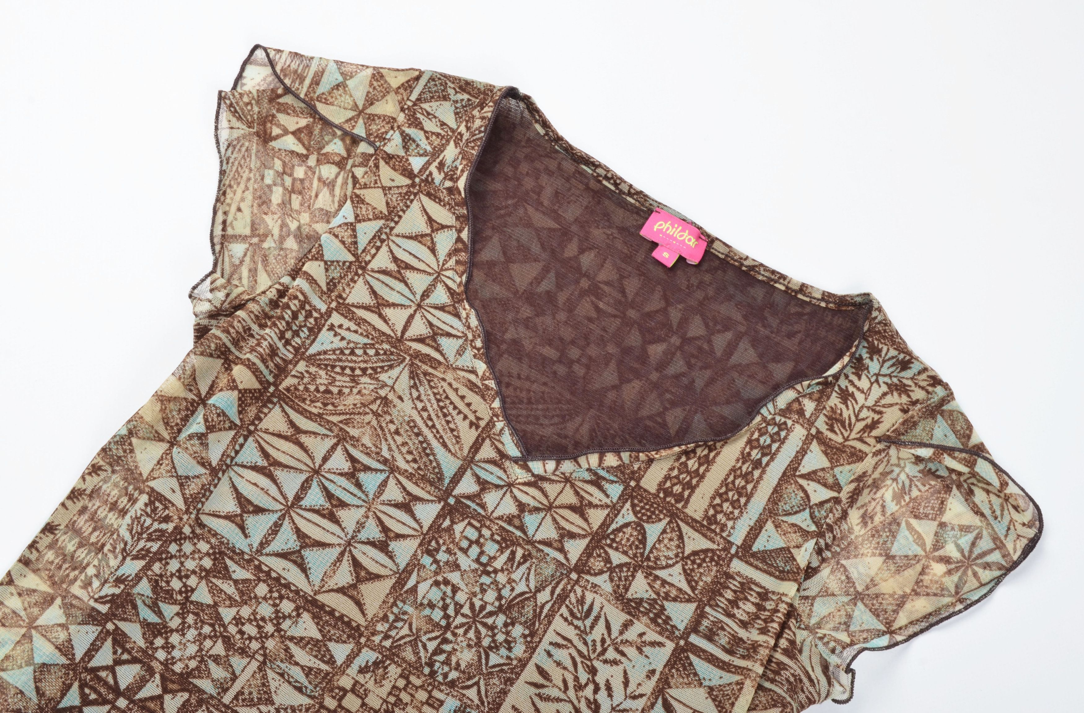 Designer Phildar Y2K 2000s Boho Fairy Mesh Brown V-Neck Top Blouse Size S / US 4 / IT 40 - 5 Thumbnail