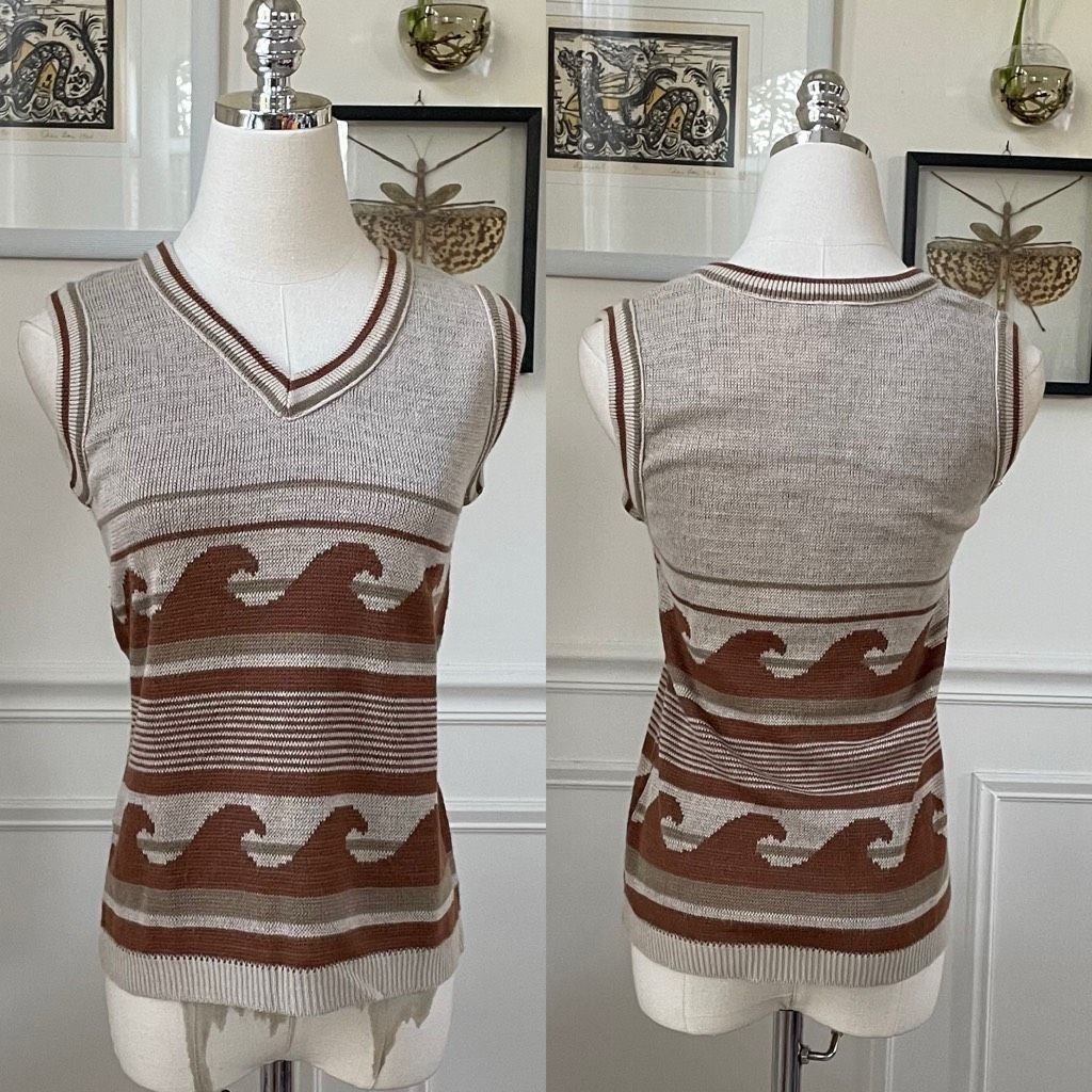 Vintage Vintage 70s Campus Casuals Brown Wave Sweater Vest XS Size XS / US 0-2 / IT 36-38 - 1 Thumbnail