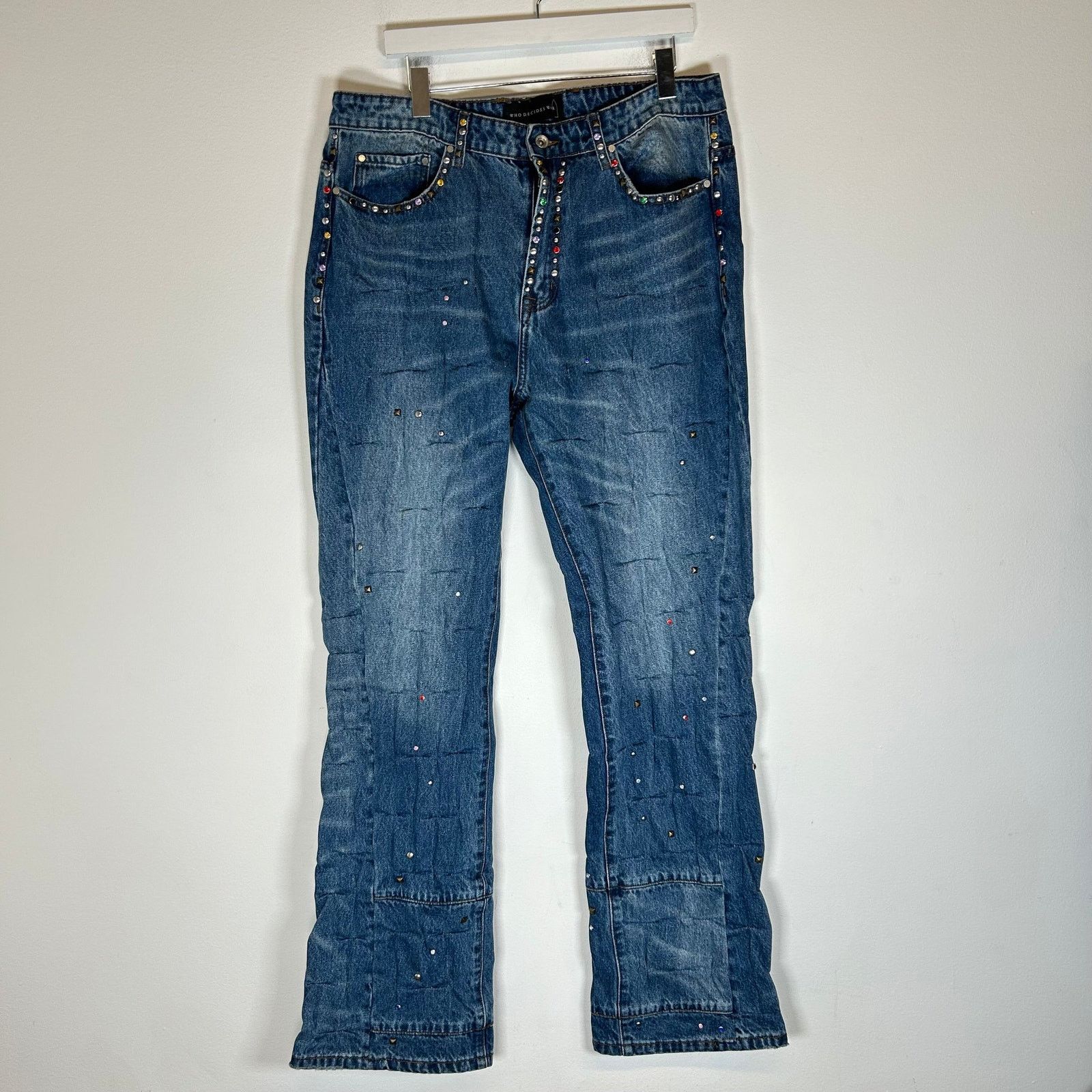 Who Decides War Who Decides War Blue Cinched Studded Denim Jeans Size 36 Size US 36 / EU 52 - 1 Thumbnail
