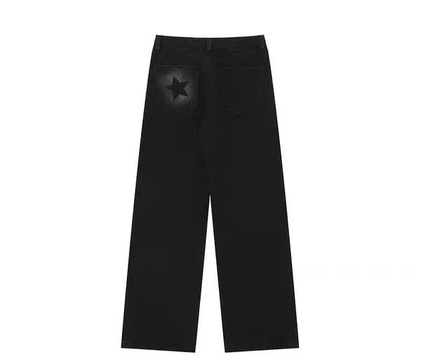 Japanese Brand Black High Street Star Print Straight Leg Jeans Size US 34 / EU 50 - 4 Thumbnail