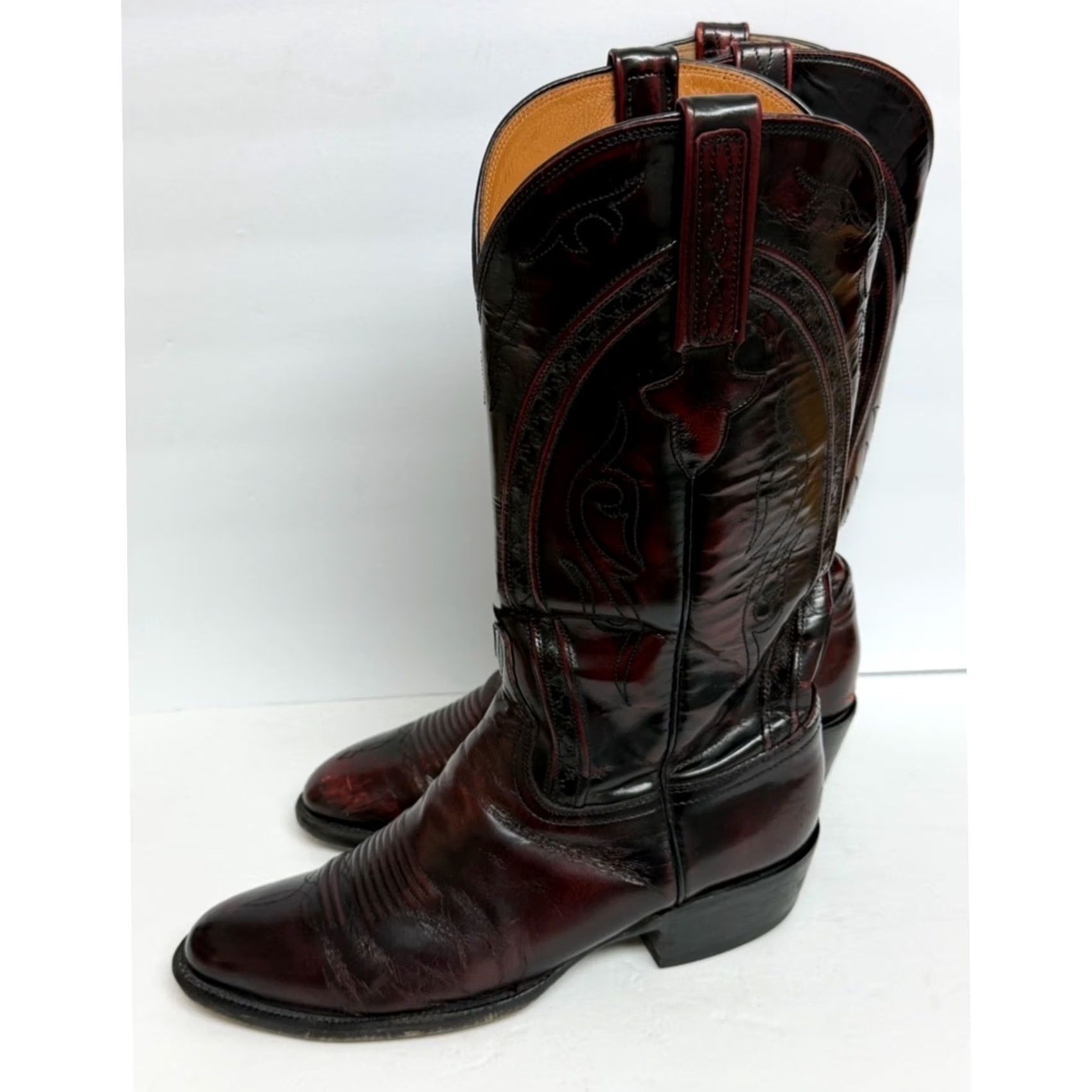 Vintage VTG Lucchese Cowboy Boots Mens 8 D Black Cherry Leather Western USA Boots XL? Wait Size US 8 / EU 41 - 2 Thumbnail
