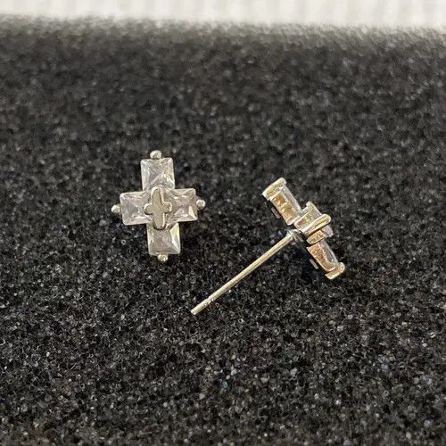 Designer × Sterling Silver Cross Stud Earrings for Men Women,Cross Earrings Size ONE SIZE - 3 Thumbnail