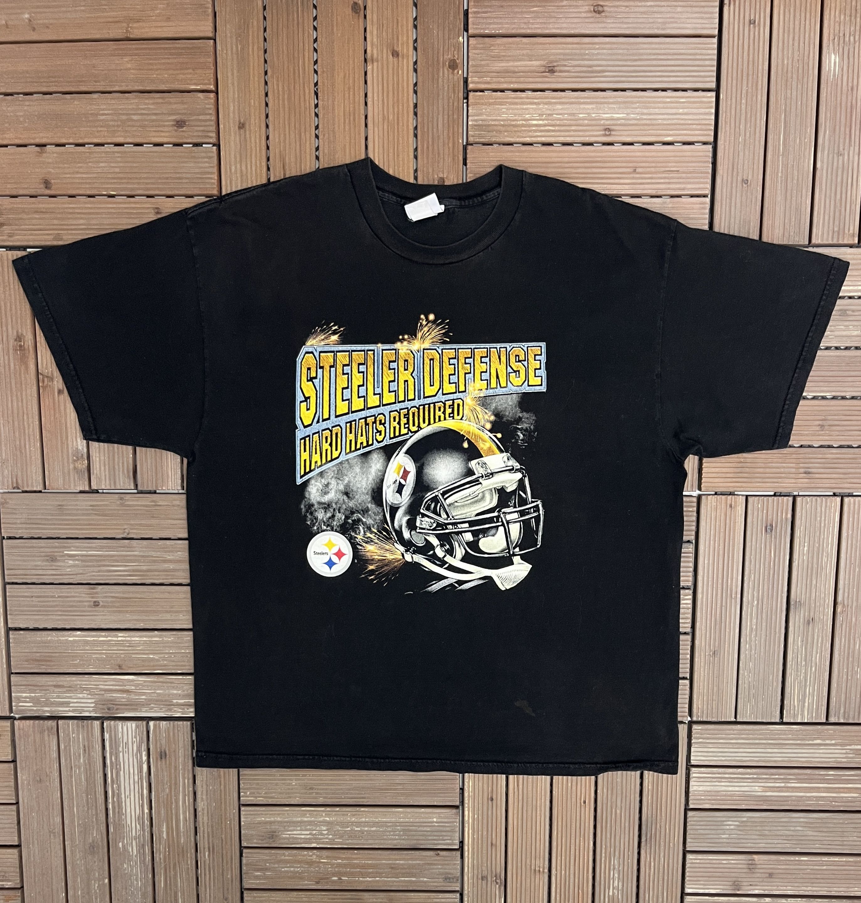 Vintage Pittsburgh Steelers Hard Hats Required Vintage Black T-Shirt Size US XXL / EU 58 / 5 - 1 Thumbnail