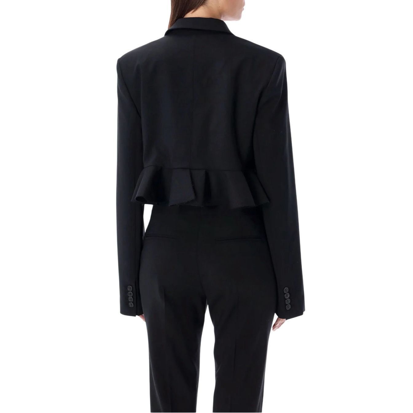 Andersons NWT J.W. Anderson Ruffled Hem Cropped Jacket in Black, Luxe Boho Tailored Style 2 (067) Size XS / US 0-2 / IT 36-38 - 5 Thumbnail