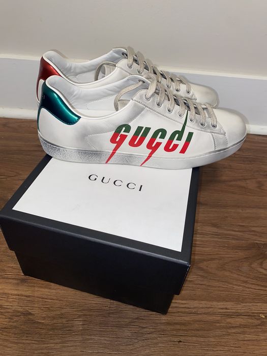 Gucci Ace Blade Distressed Sneaker White Leather