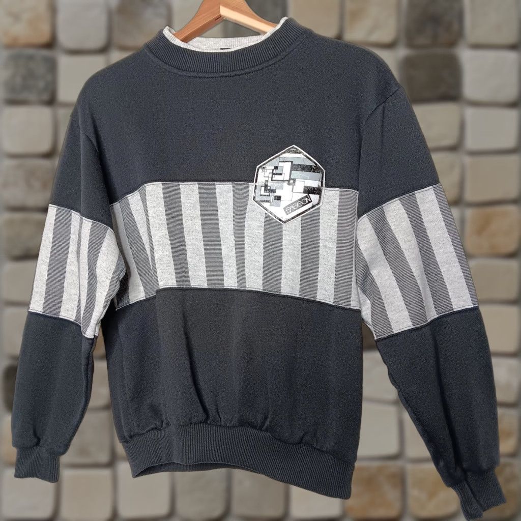 Vintage VINTAGE 80s Sasson Sweatshirt Crew Neck Unisex M Black Gray Stripe Knit Pullover Regular Men Size US M / EU 48-50 / 2 - 1 Thumbnail