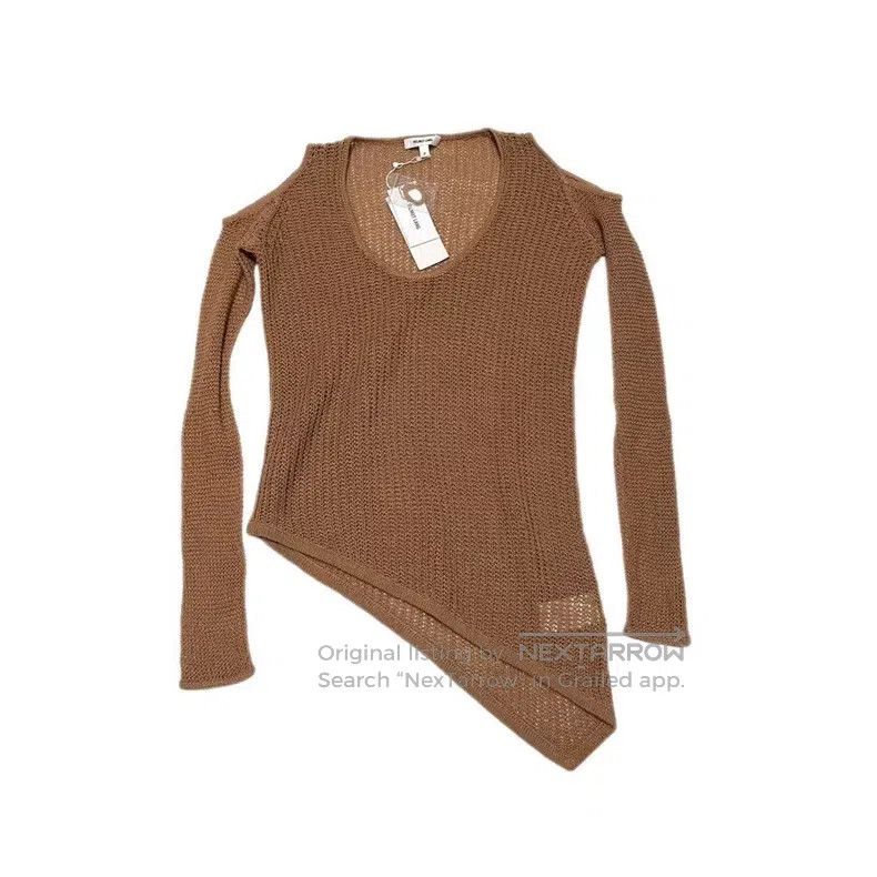 HELMUT LANG size P Khaki Brown Off Shoulder Asymmetrical Kn
