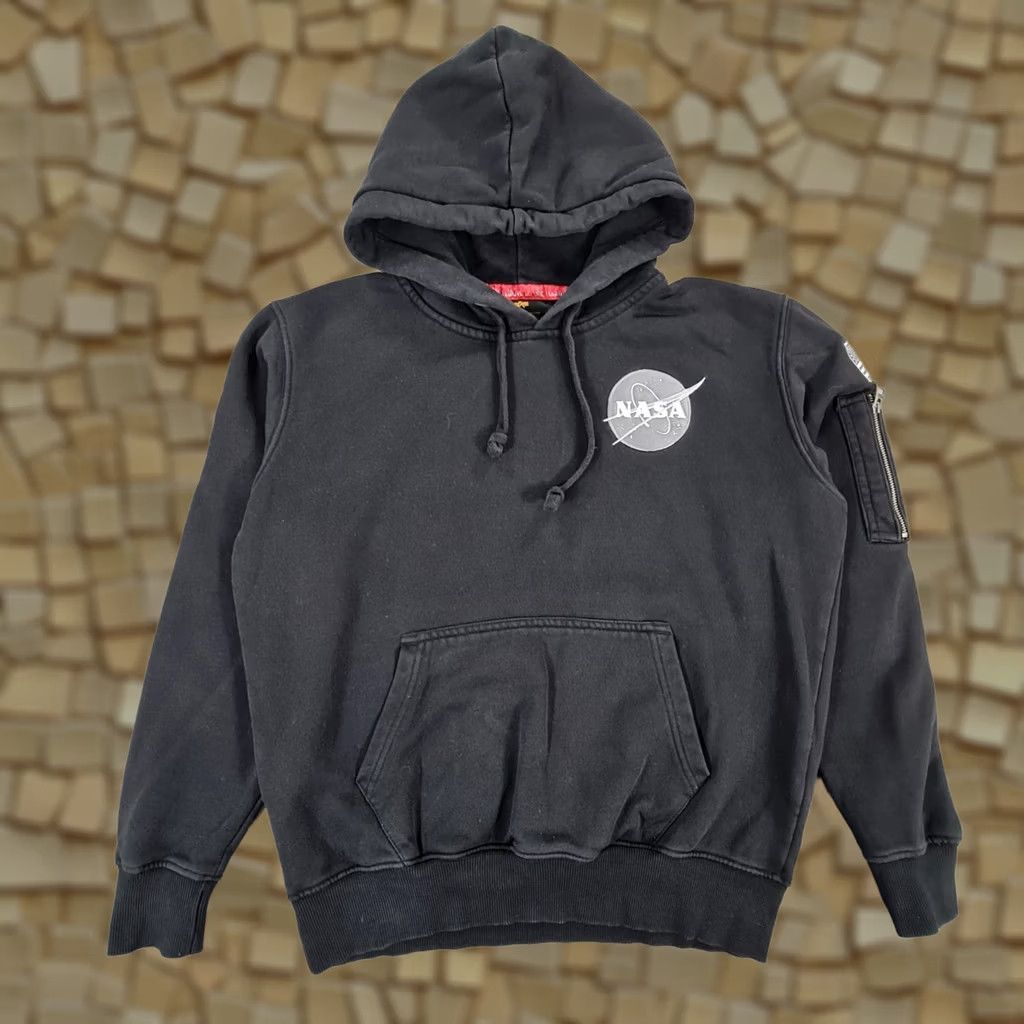 Jordan Brand Alpha Industries Mens Hoodie Black Small Nasa Space Shuttle USA Flag Logo Fleece Size US S / EU 44-46 / 1 - 1 Thumbnail