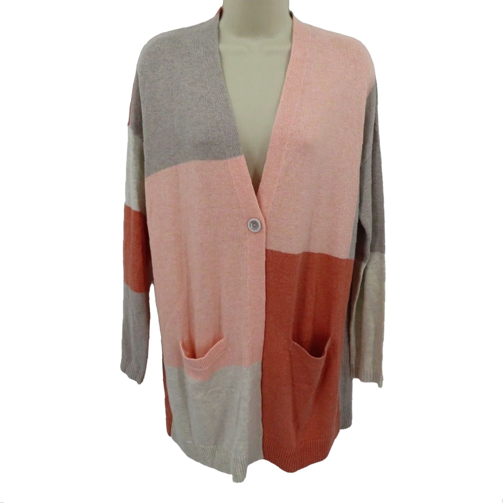 J. Jill J Jill Cardigan Sweater Petite Small PS SP Colorblock Orange Beige PureJill Size S / US 4 / IT 40 - 2 Thumbnail