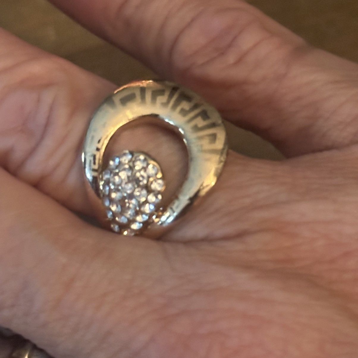 Vintage Vintage gold tone Greek key rhinestone teardrop ring Size ONE SIZE - 3 Thumbnail