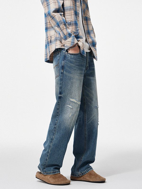 Japanese Brand American-style men's loose straight leg ripped jeans Size US 32 / EU 48 - 3 Thumbnail