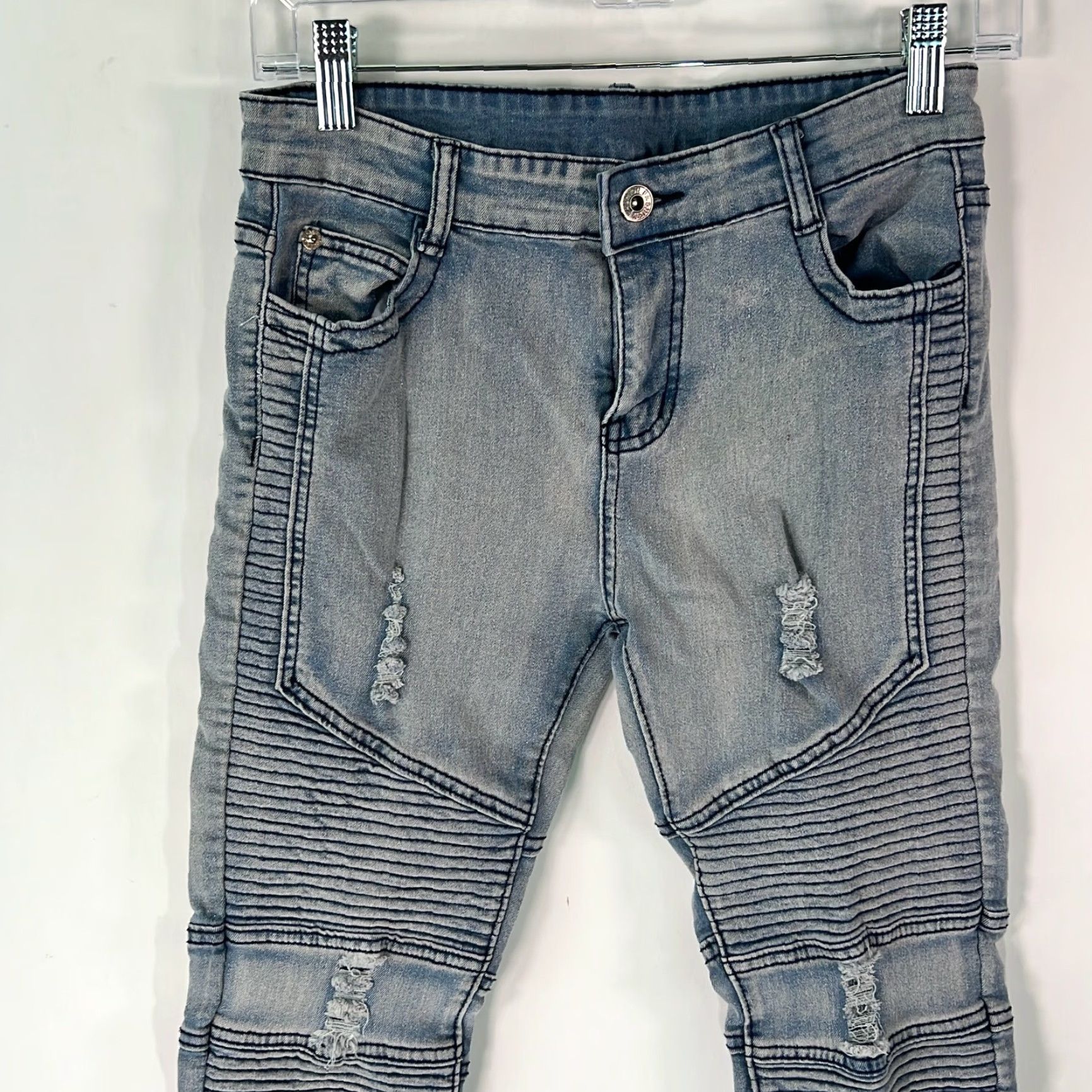 Denime VINTAGE Mens Light Blue Denim Low Rise Distressed Moto Jeans Sz 16 28 Inseam Regular Rise 7in Blue 5-Pocket Mens Jeans Size US 28 / EU 44 - 3 Thumbnail
