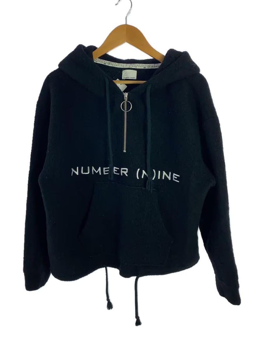 image of Number N Ine Half Zip Logo Boxy Wool Hoodie in Black, Men's (Size Small)