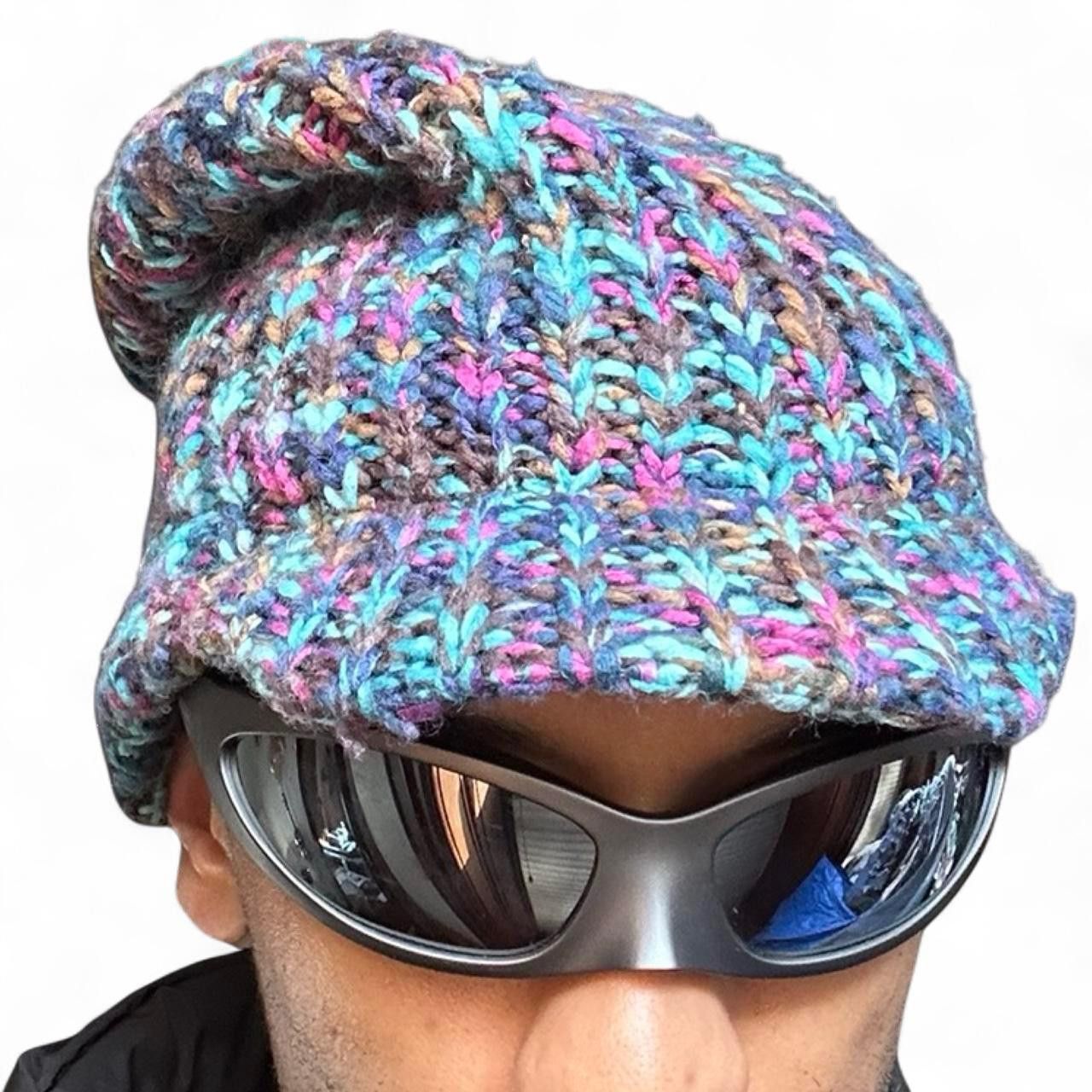 Vintage Vintage Blue & Purple Knit Winter Beanie Size ONE SIZE - 2 Thumbnail