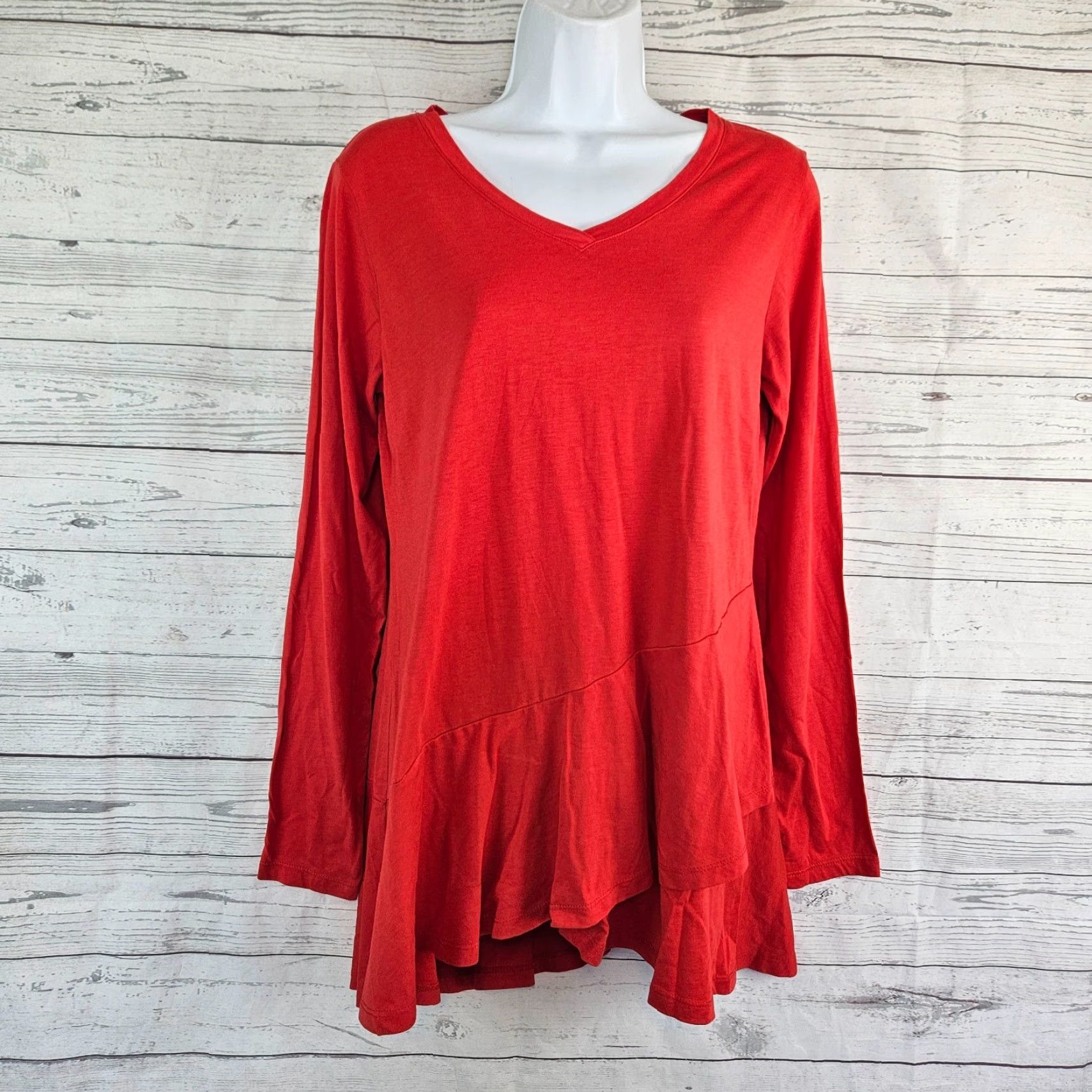 Vintage LOGO Lori Goldstein Womens Top Small Solid Red Long Sleeve Asymmetrical Hem Blouse Size S / US 4 / IT 40 - 2 Thumbnail