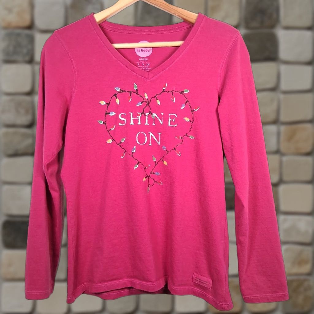 Life is Good Life is Good Shirt Women S Pink Shine On Christmas Diwali Festive String Lights Love Good Vibes T-Shirt Size S / US 4 / IT 40 - 1 Thumbnail