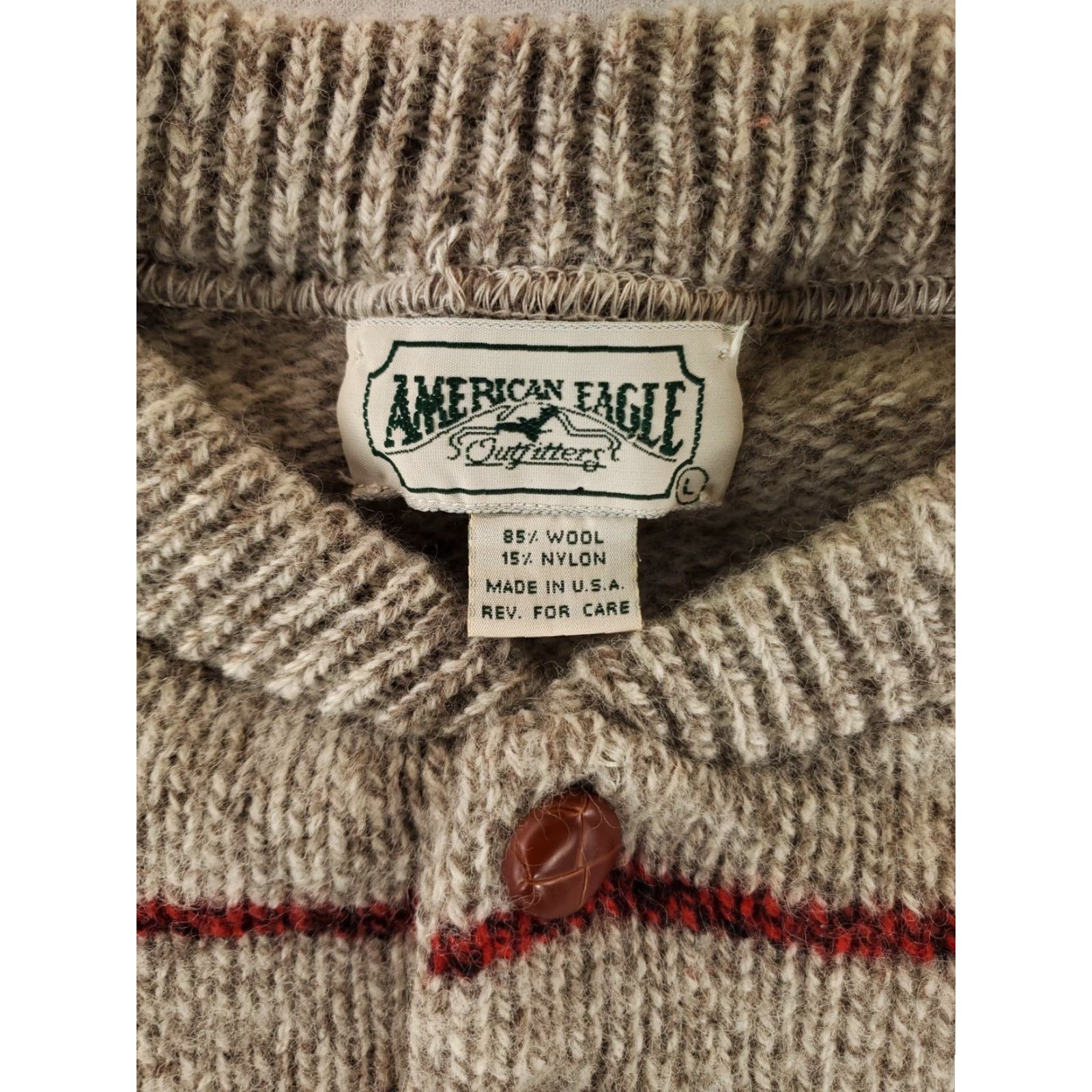 American Eagle Outfitters VINTAGE American Eagle Sweater Wool Nylon Blend Henley Brown Made USA Mens L Gray 90s Pullover Mens L Size US L / EU 52-54 / 3 - 2 Thumbnail