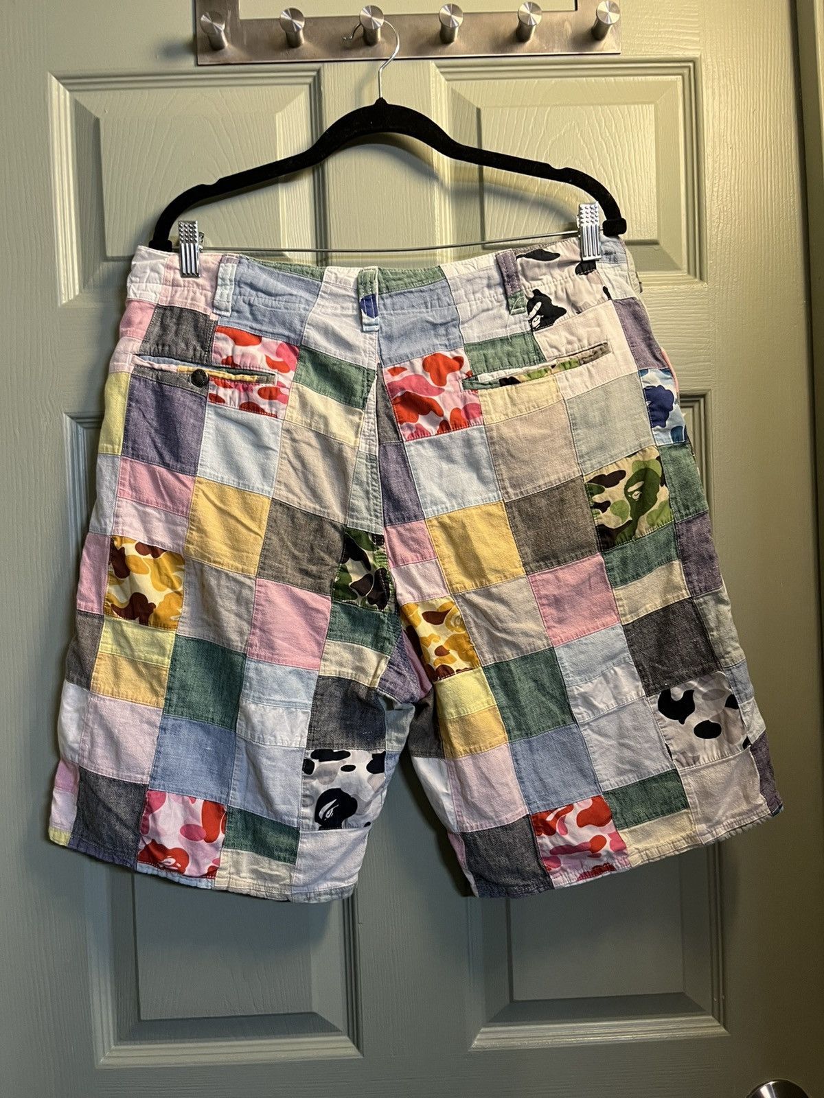 Bape Vintage Bape Linen Patchwork Shorts Size US 34 / EU 50 - 2 Thumbnail