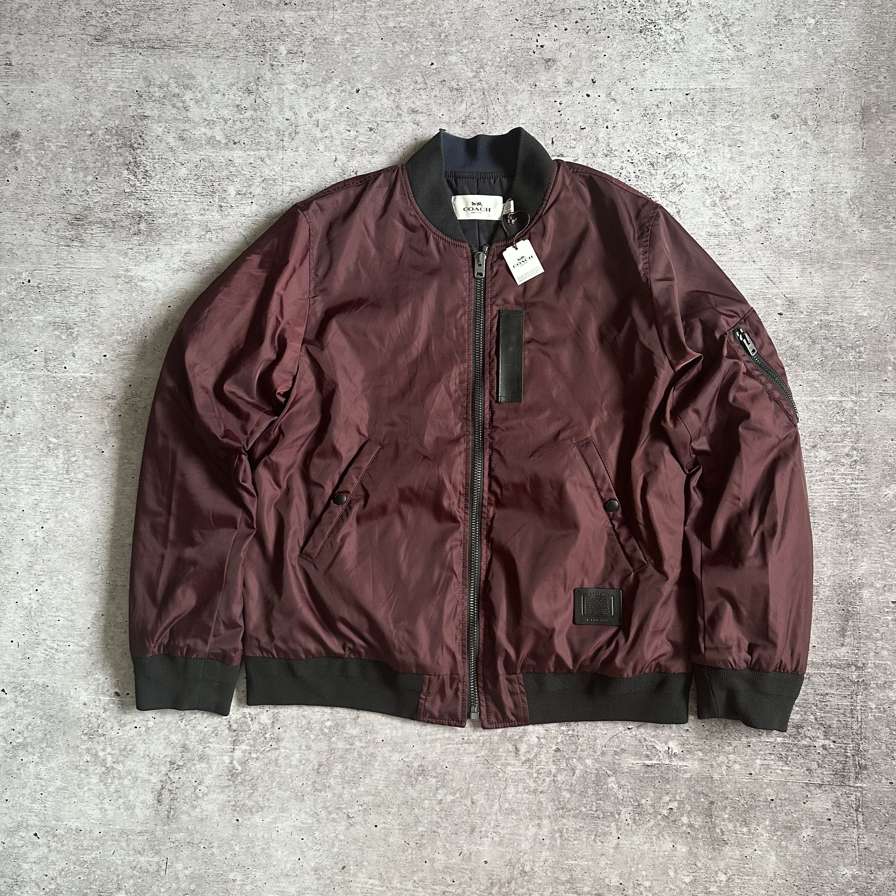 image of Coach Nylon Puffed Bomber Jacket in Deep Burgundy, Men's (Size 2XL)