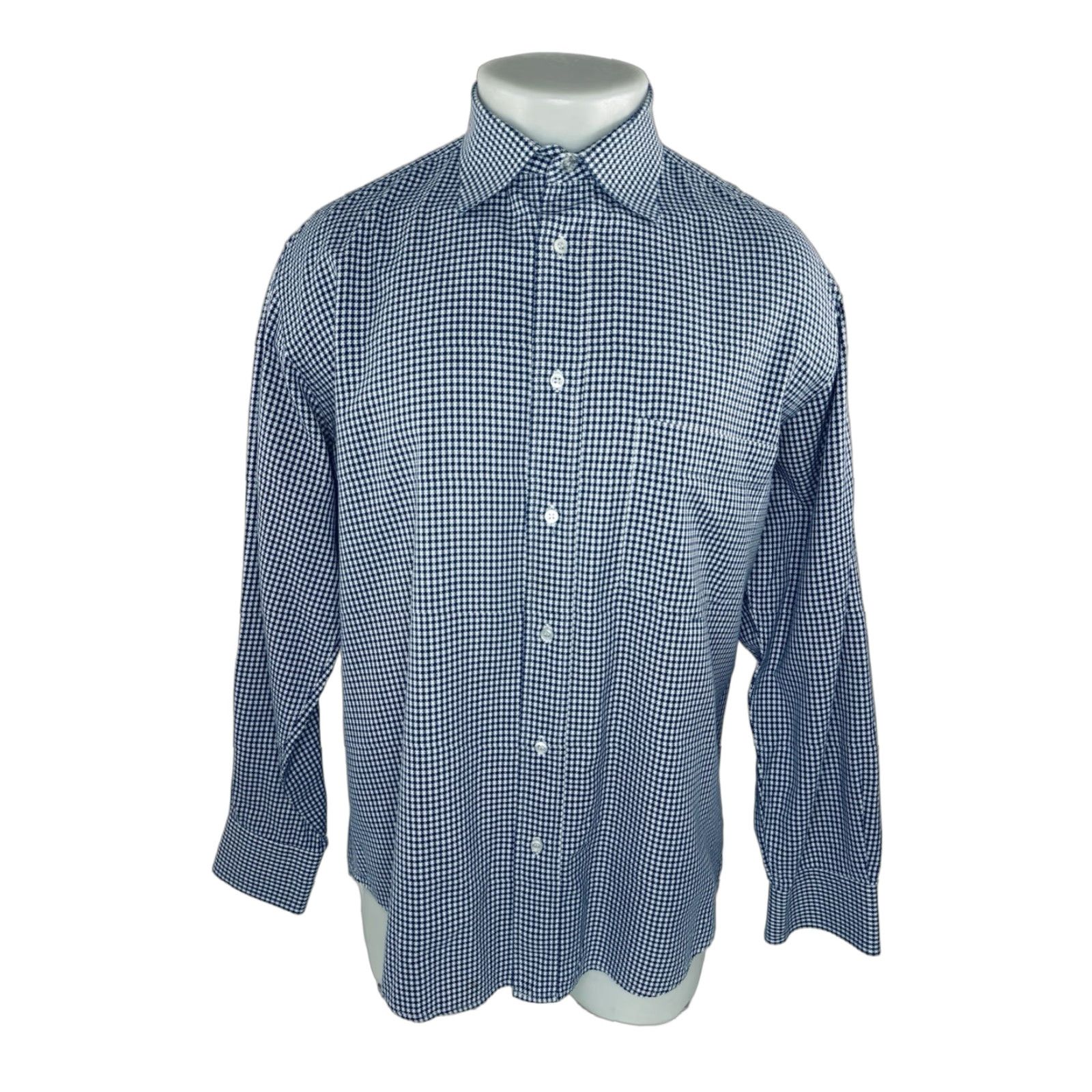 Vintage GRIGIO PERLA Italy - Mens Button-Up Shirt - Long Sleeve - 16 41 - Blue / White - Geometric - EXCELLENT Size US L / EU 52-54 / 3 - 1 Thumbnail