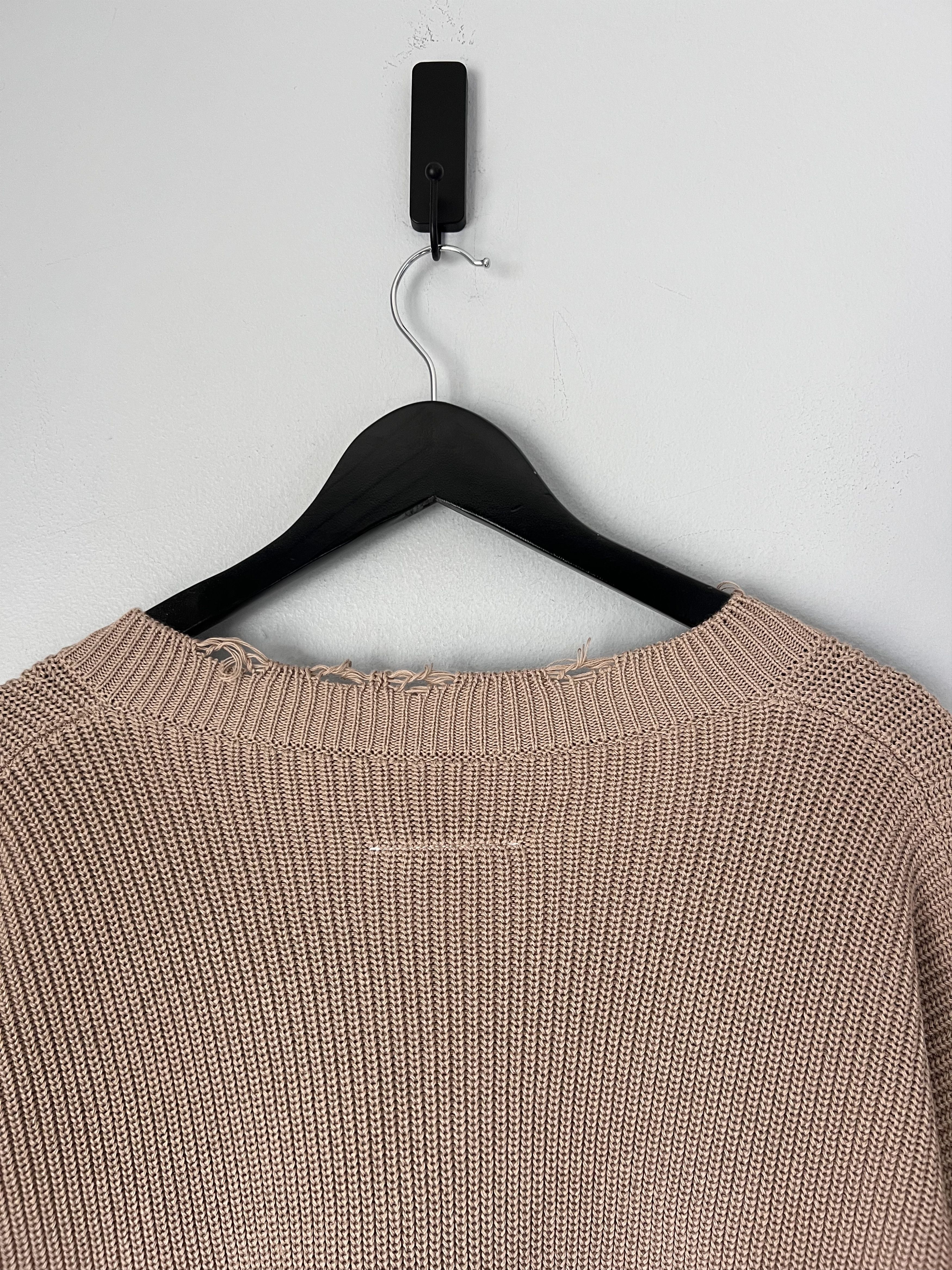 Maison Margiela MM6 Maison Margiela Distressed Knit V-Neck Sweater in Camel Size US L / EU 52-54 / 3 - 6 Thumbnail