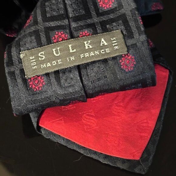 Sulka × Vintage Sulka Tie Silk Squares Blue Red France Asian Oriental Motif Size ONE SIZE - 3 Thumbnail