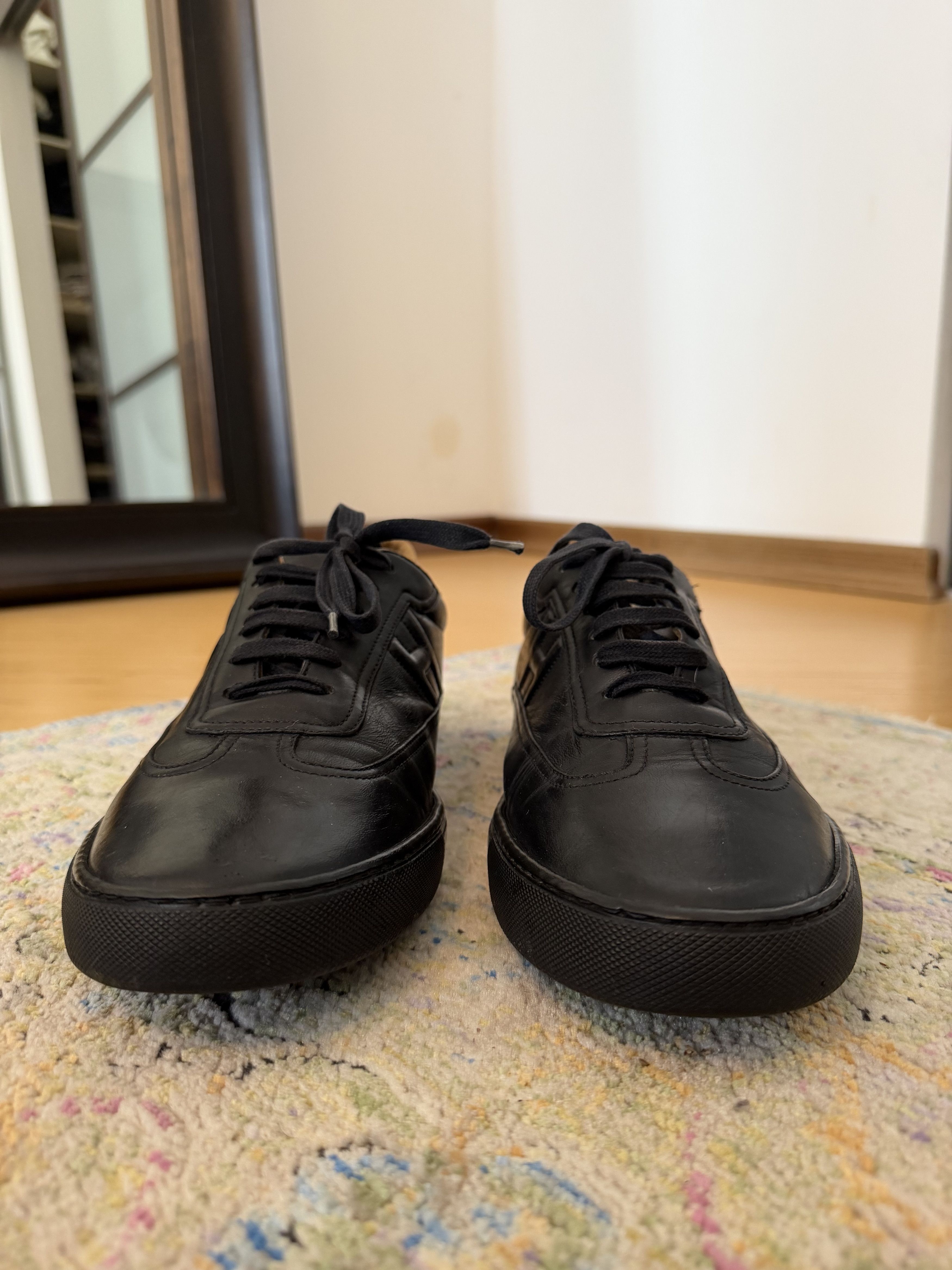 Hermes HERMÈS Quicker Black Leather Low Top Sneakers Size US 11.5 / EU 44-45 - 7 Thumbnail