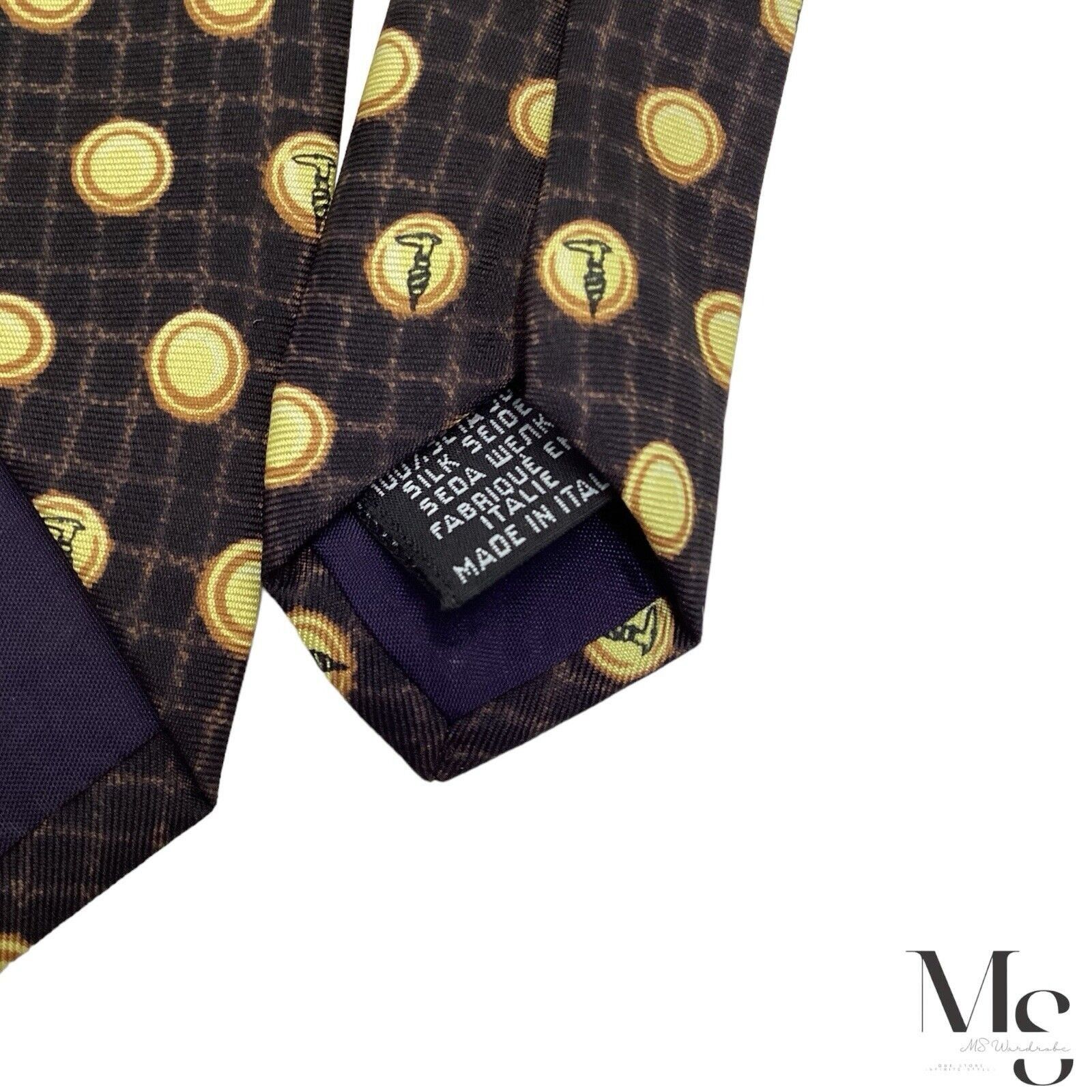 Trussardi TRUSSARDI Brown & Yellow Polka Dot Monogrammed Silk Tie Ital Size ONE SIZE - 4 Thumbnail