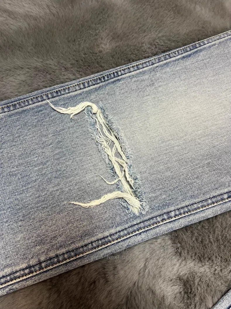 Celine CELINE Single Knee Slash Destroyed Light Blue Washed Strai Size US 27 - 6 Thumbnail