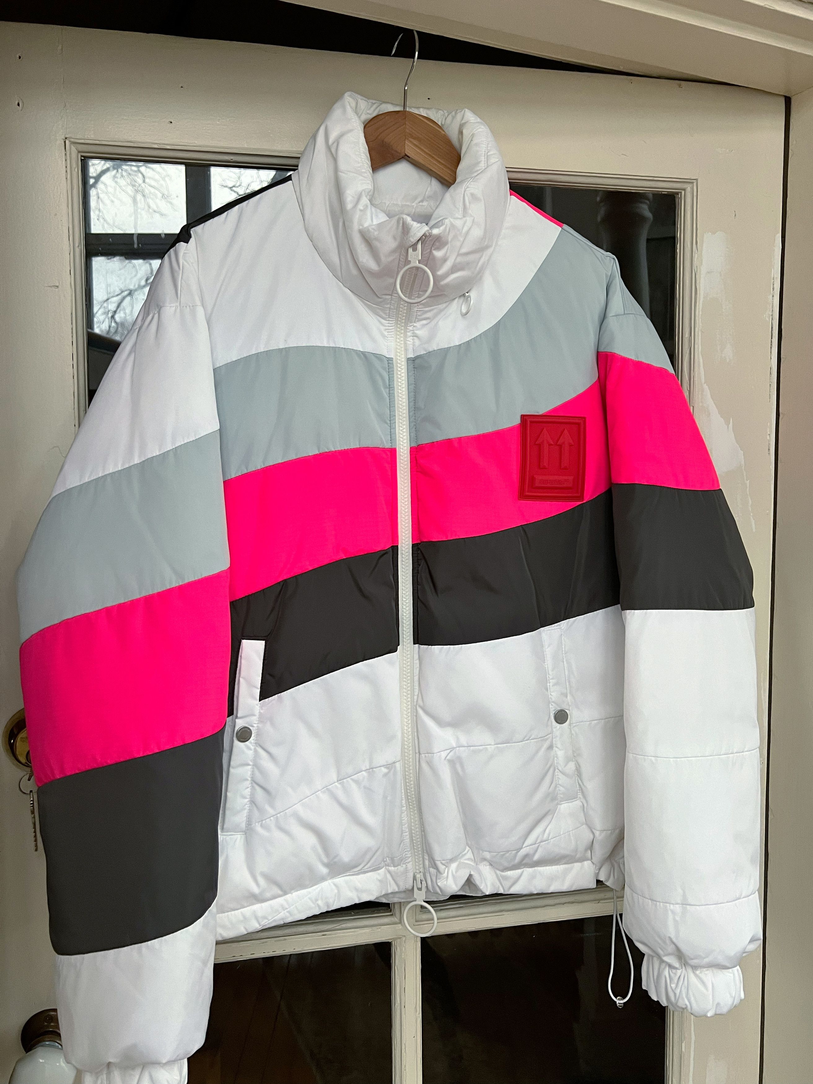 image of Off White Off-White Men's Colorblock Quilted Puffer Anorak Jacket (Size Small)