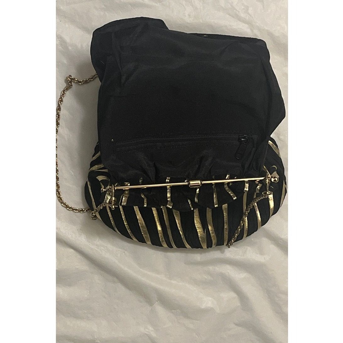Other Black and Gold Fabric Evening Bag Crossbody Shoulder Purse Size ONE SIZE - 8 Thumbnail