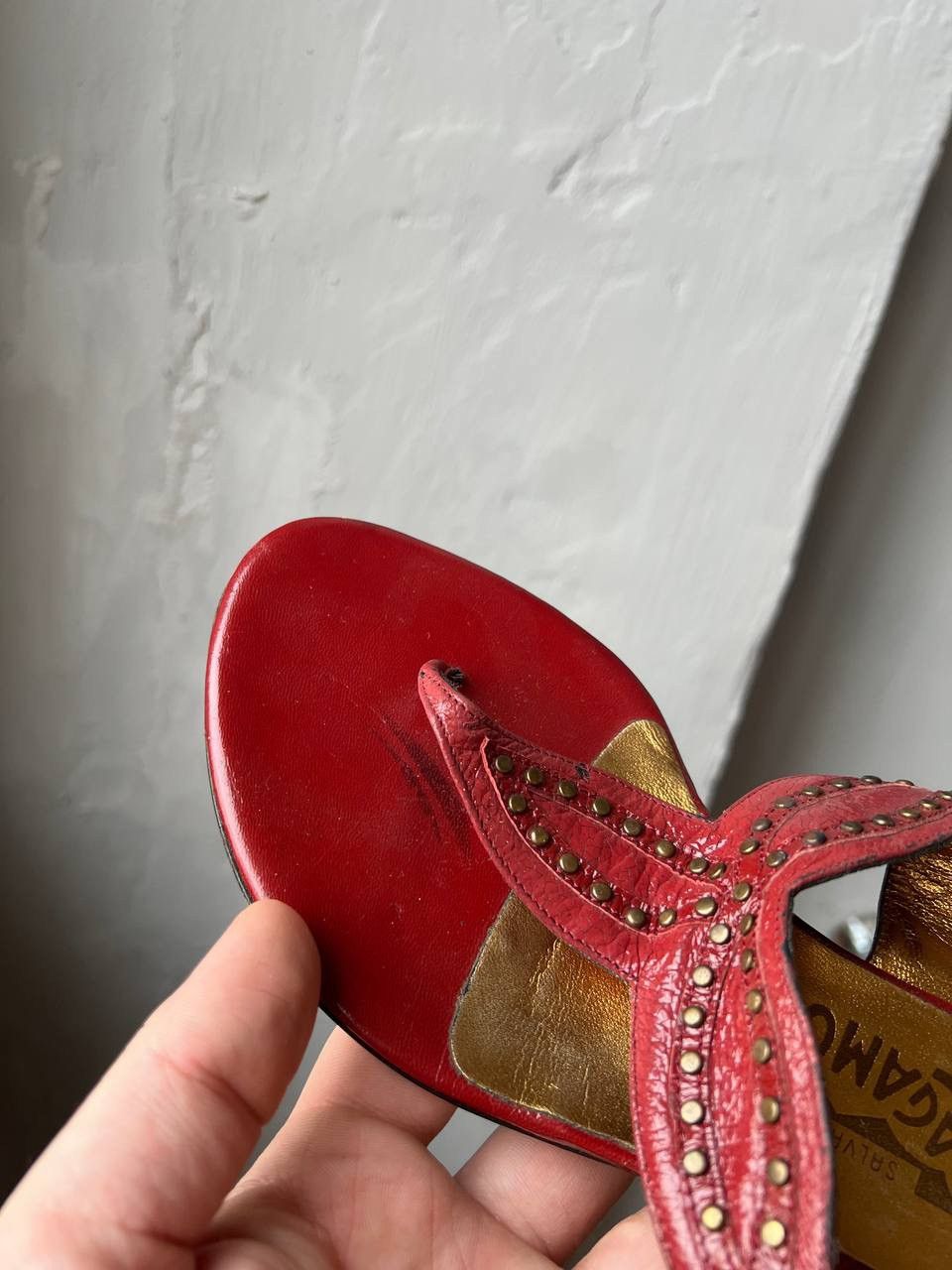 Salvatore Ferragamo SALVATORE FERRAGAMO RED GOLD LEATHER PATERN SLIDE SANDALS 38 Size US 8 / IT 38 - 21 Thumbnail