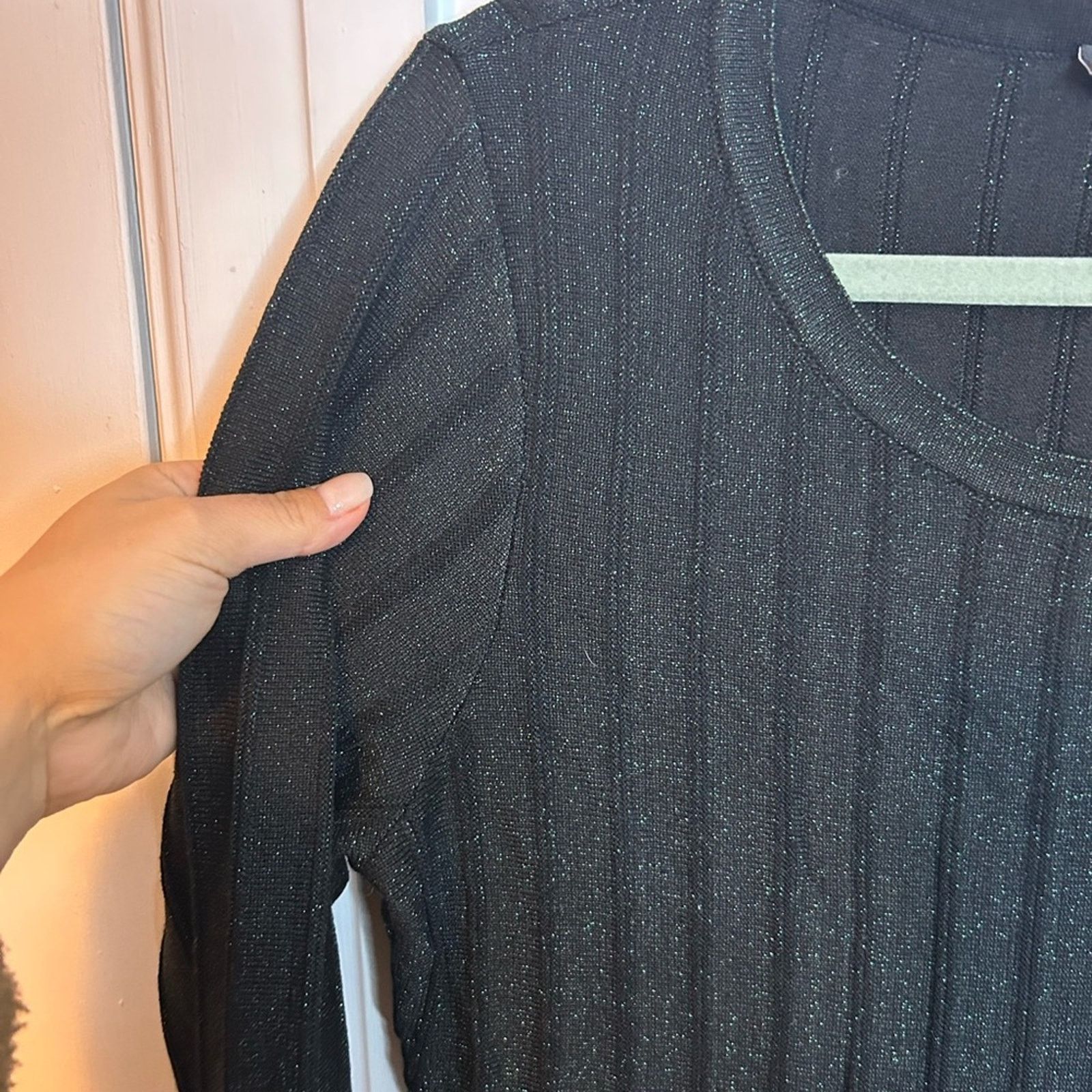Other Nina Leonard Ribbed Green Metallic Sweater Dress Size M / US 6-8 / IT 42-44 - 5 Thumbnail