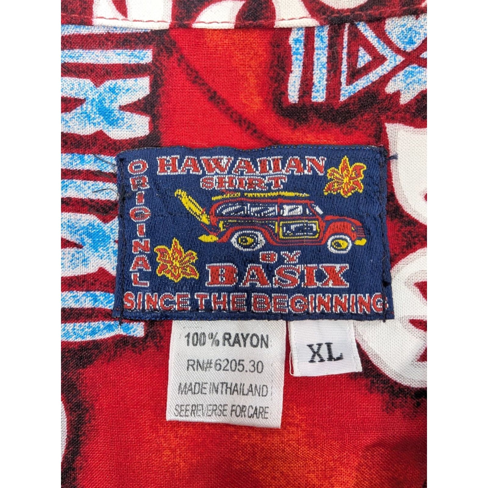 Vintage Basix Mens Hawaiian Shirt Red Floral Rayon Short Sleeve Button V-Neck XL Size US XL / EU 56 / 4 - 7 Thumbnail
