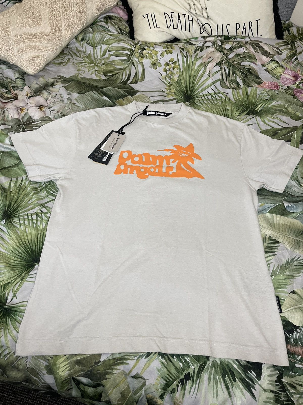 image of Palm Angels Enzo Logo T-Shirt in White, Men's (Size Large)