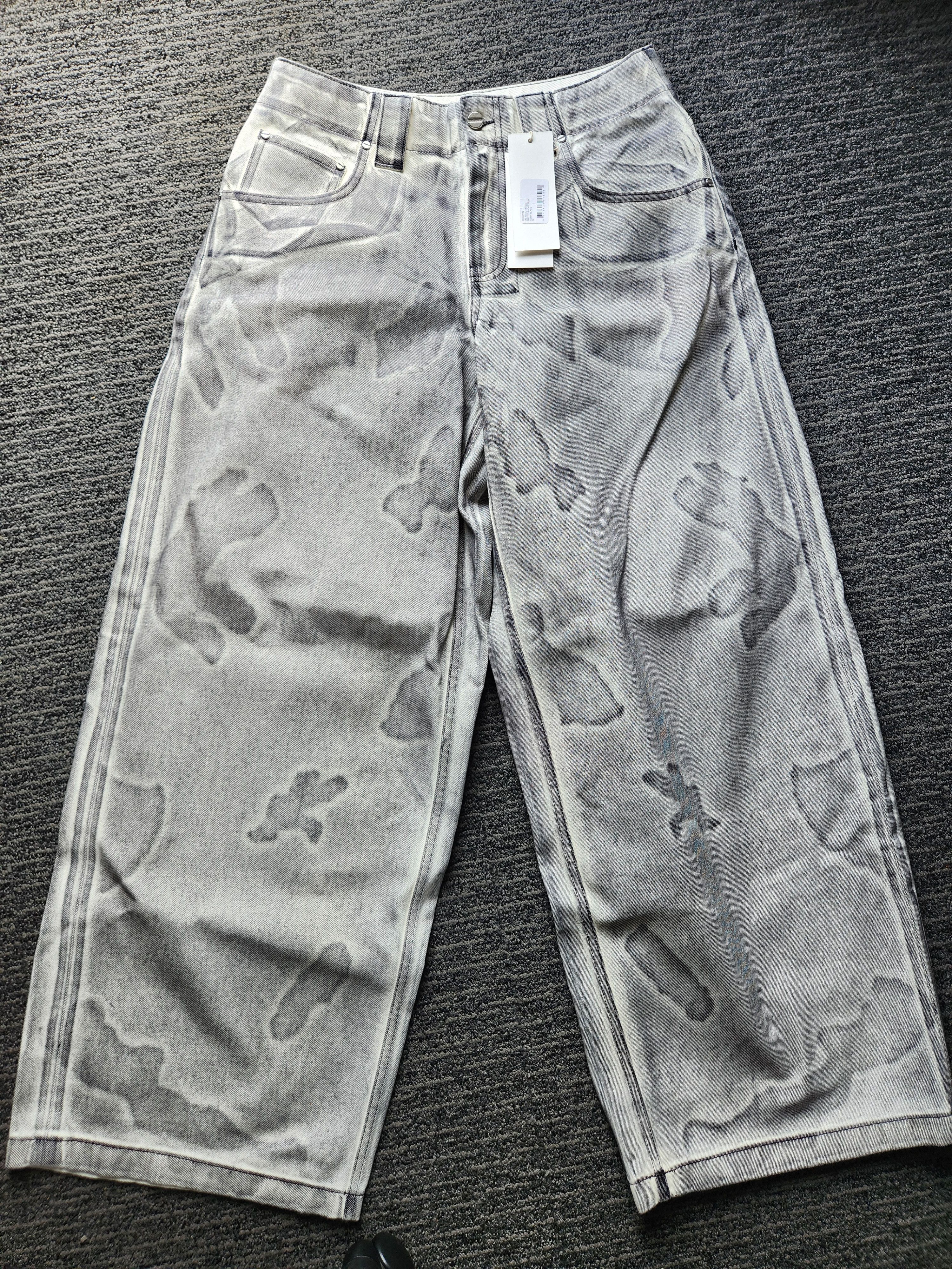 Dion Lee Dion Lee Oil Slick Denim Coated Baggy Jeans Ivory Black Size US 29 - 1 Thumbnail