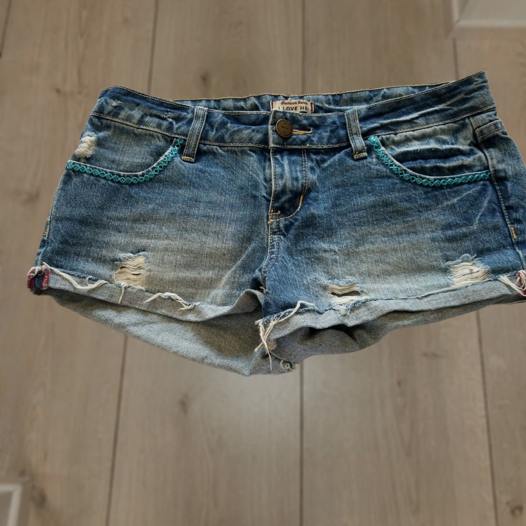 Vintage I Love H81 Embroidered Distressed Women's Jean Shorts Sz 25 Blue Cotton Button Shorts Juniors Women 2in Inseam Size 42" / US 20 - 1 Thumbnail