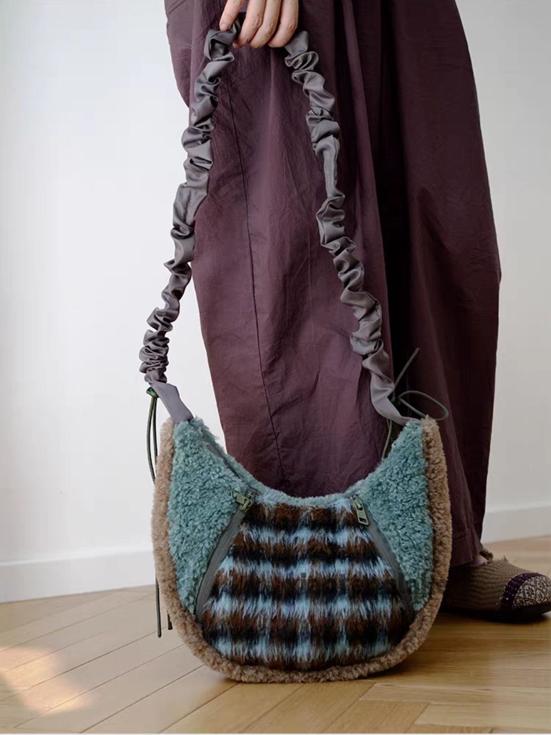 Unisex outdoor utility sports patchwork plush bag