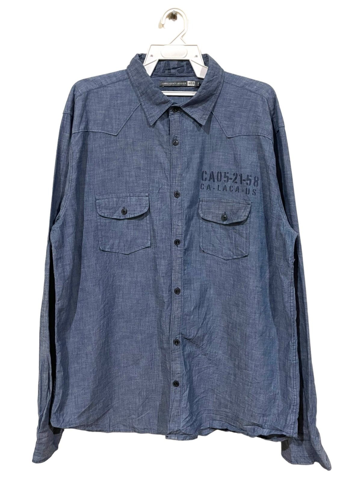 Christian Audigier × Designer Christian Audigier USN Inspired Stencil Chambray Shirts Size US XXL / EU 58 / 5 - 7 Thumbnail