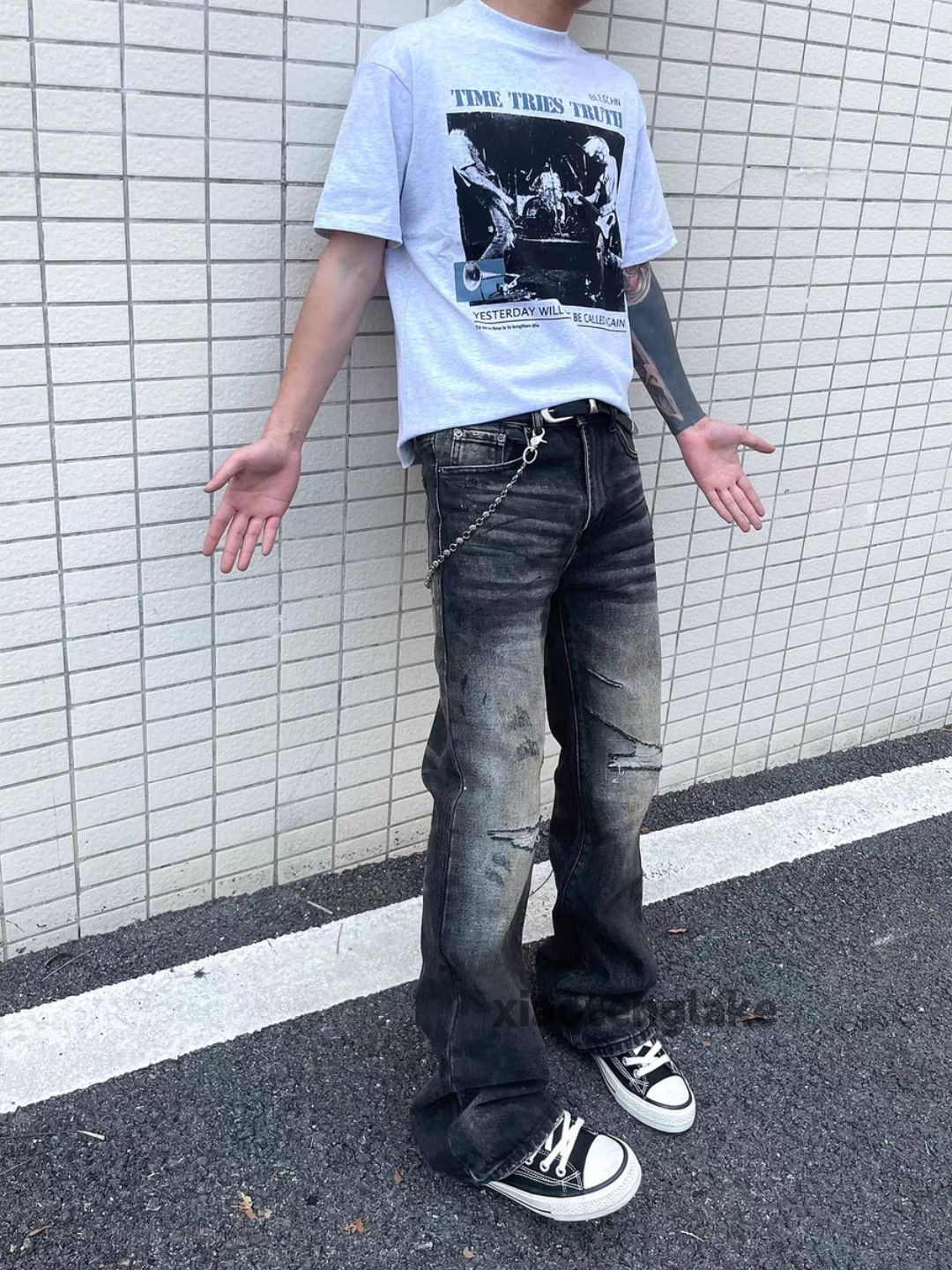 Jean × Vintage Washed faded rusty stain grunge damaged ripped jeans Size US 28 / EU 44 - 4 Thumbnail