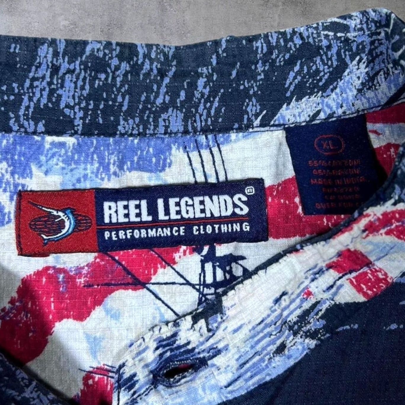 Vintage Reel Legends Fishing USA Patterned Short Sleeve Grandad Collared Shirt XL Blue Mens Button-Up Casual Cotton Size US XL / EU 56 / 4 - 3 Thumbnail