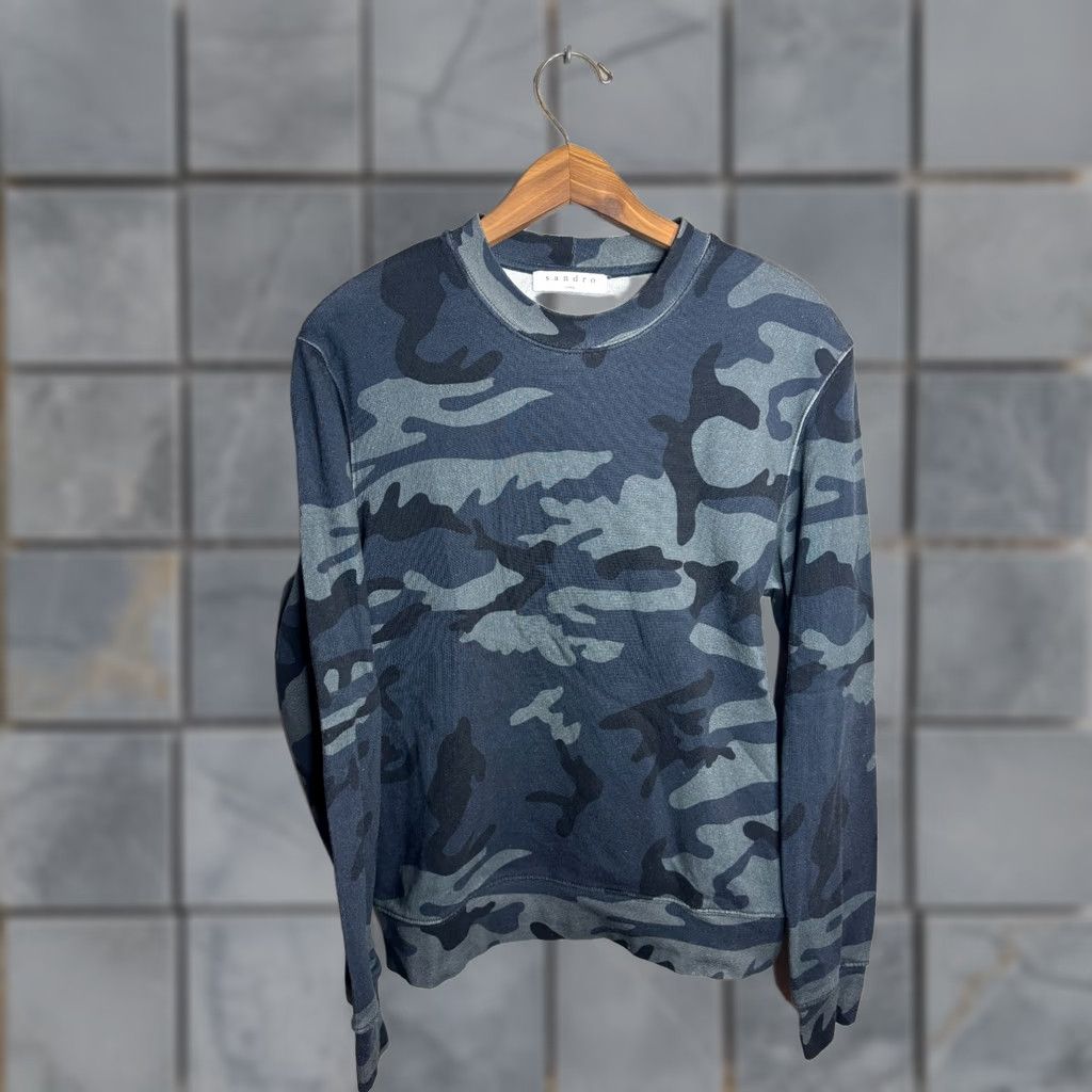 Sandro Sandro Camouflage Crew Neck Pullover Sweater Blue Mens Small 4139 Size US S / EU 44-46 / 1 - 1 Thumbnail