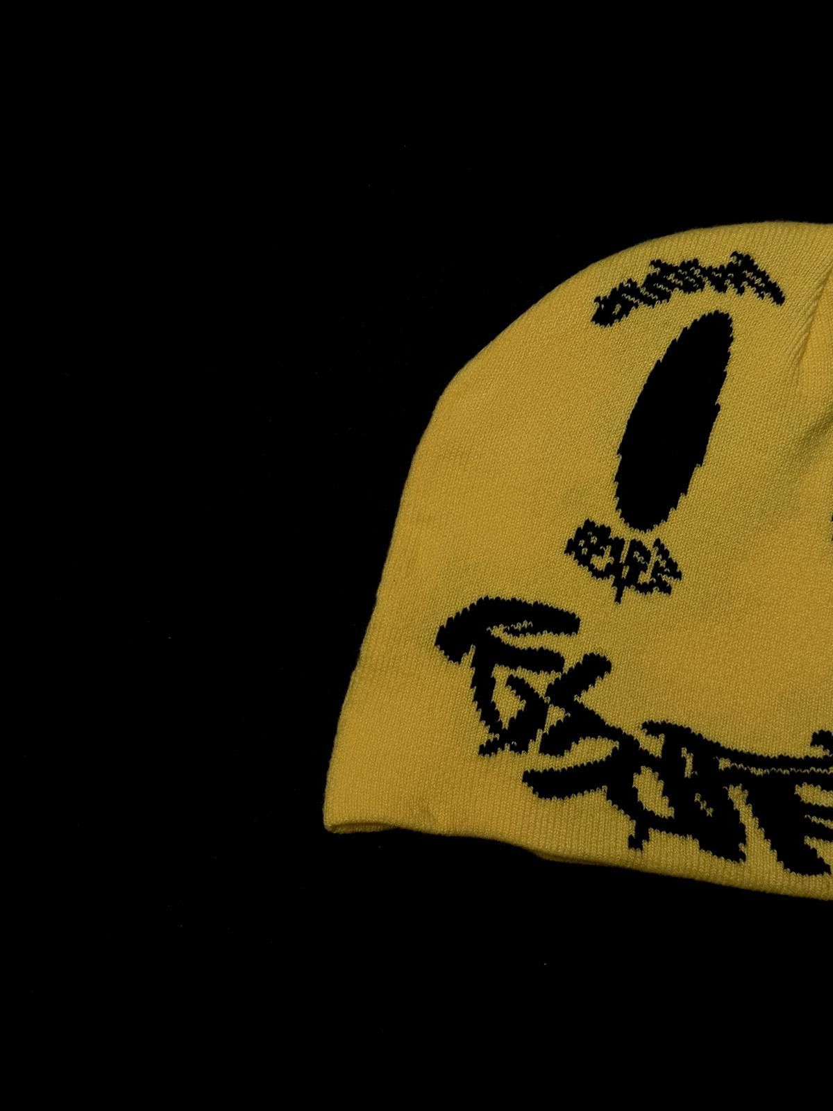 Japanese Brand Y2k Graffiti Smiley Face No Cuff Knit Yellow Beanie Hat OS Size ONE SIZE - 2 Thumbnail
