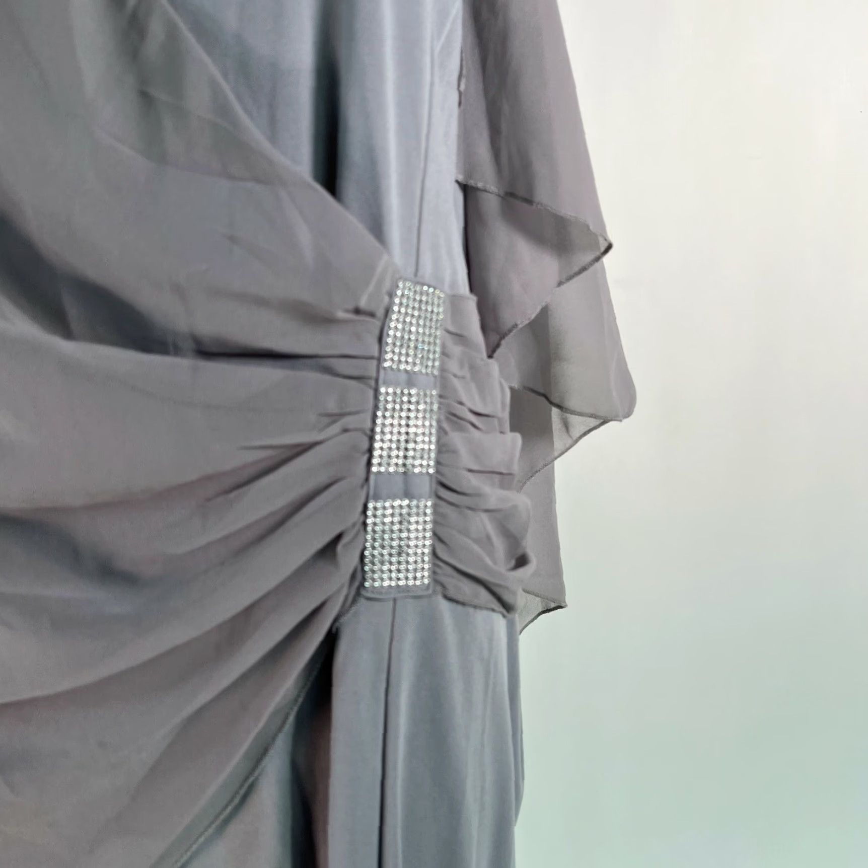 Vintage Unbranded Dress Womens XL Gray Chiffon Bodycon Midi Rhinestone Ruffled Waist Long Sleeve Size XL / US 12-14 / IT 48-50 - 4 Thumbnail