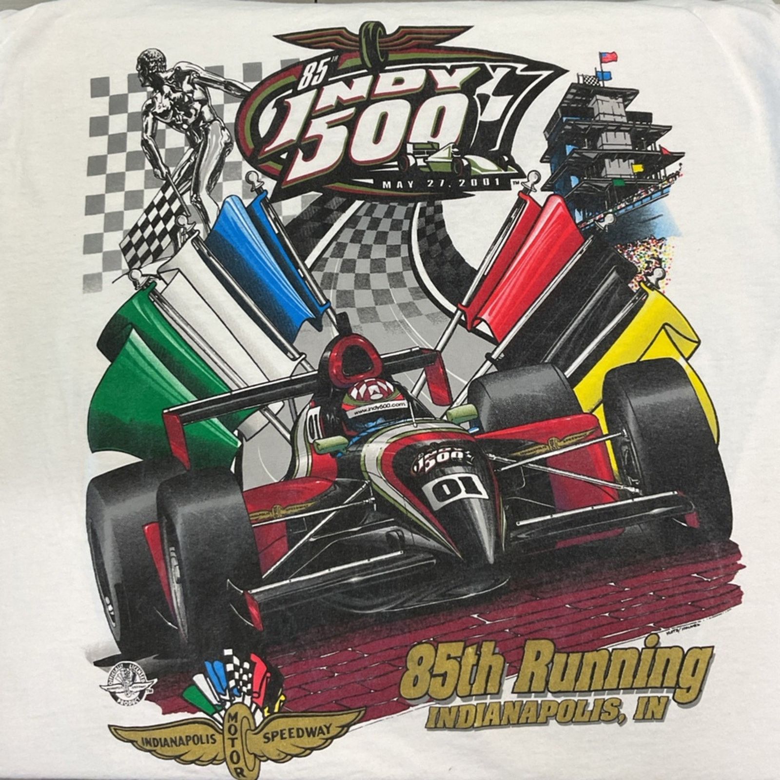 Jerzees 2001 Indy 500 “85th Running” Double-Sided Racing T-Shirt Size US L / EU 52-54 / 3 - 10 Thumbnail