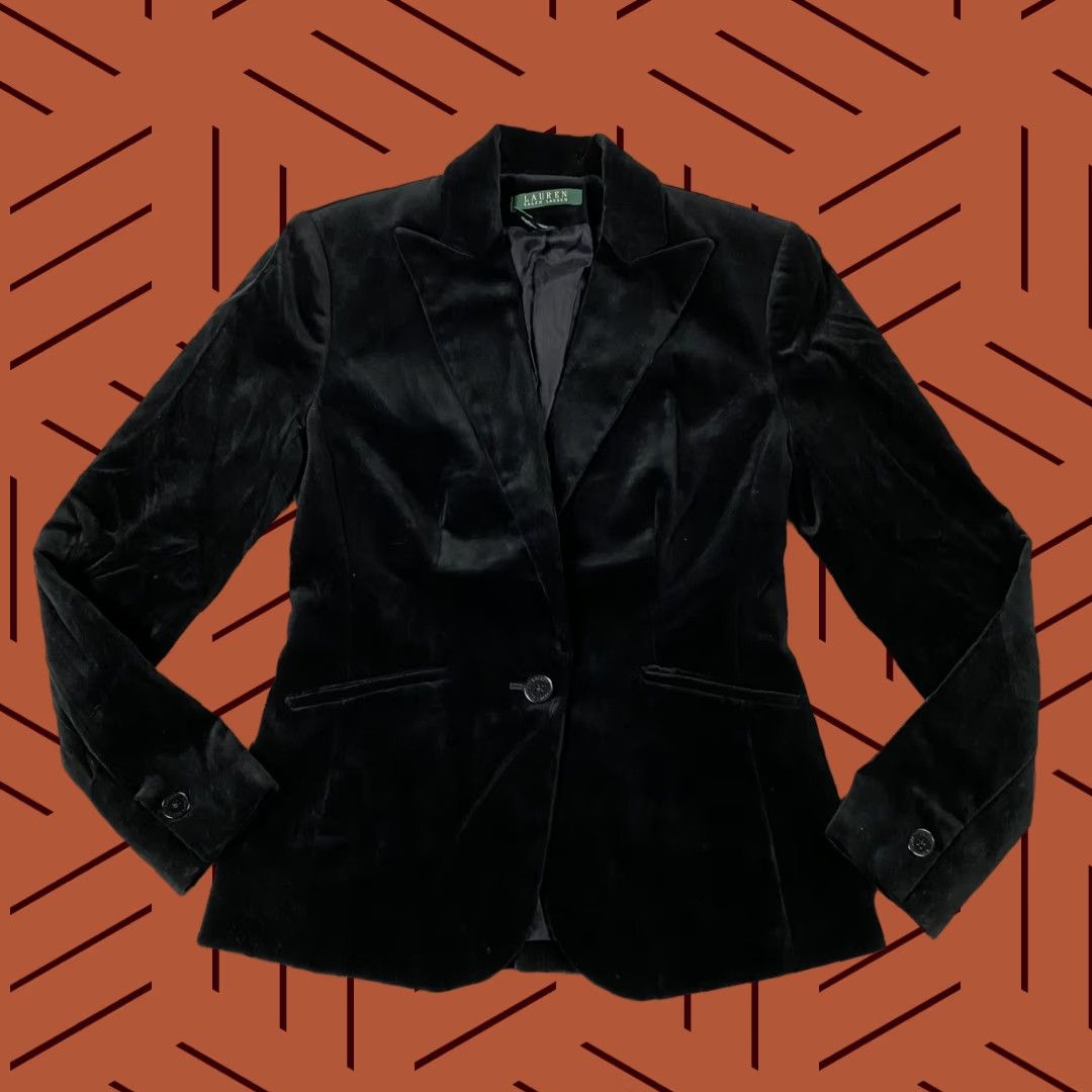 Ralph Lauren VINTAGE LAUREN RALPH LAUREN WOMENS BLAZER VELOUR ONE BUTTON BLACK SIZE 2 JACKET RARE Size XS / US 0-2 / IT 36-38 - 1 Thumbnail