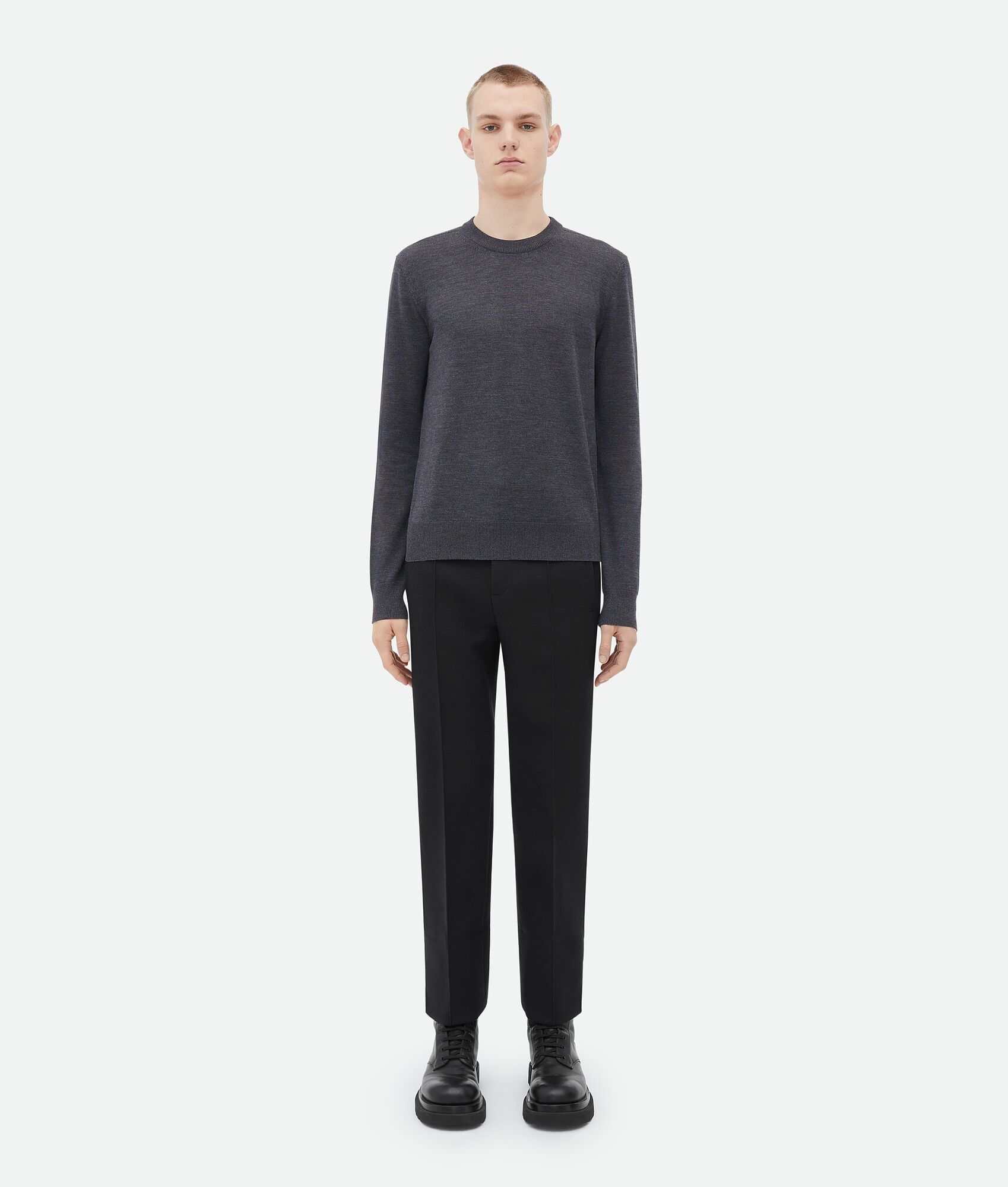 Bottega Veneta o1loc1c1025 730646 "Bv" Embroidery Wool Jumper Gray Melange Size US M / EU 48-50 / 2 - 1 Thumbnail
