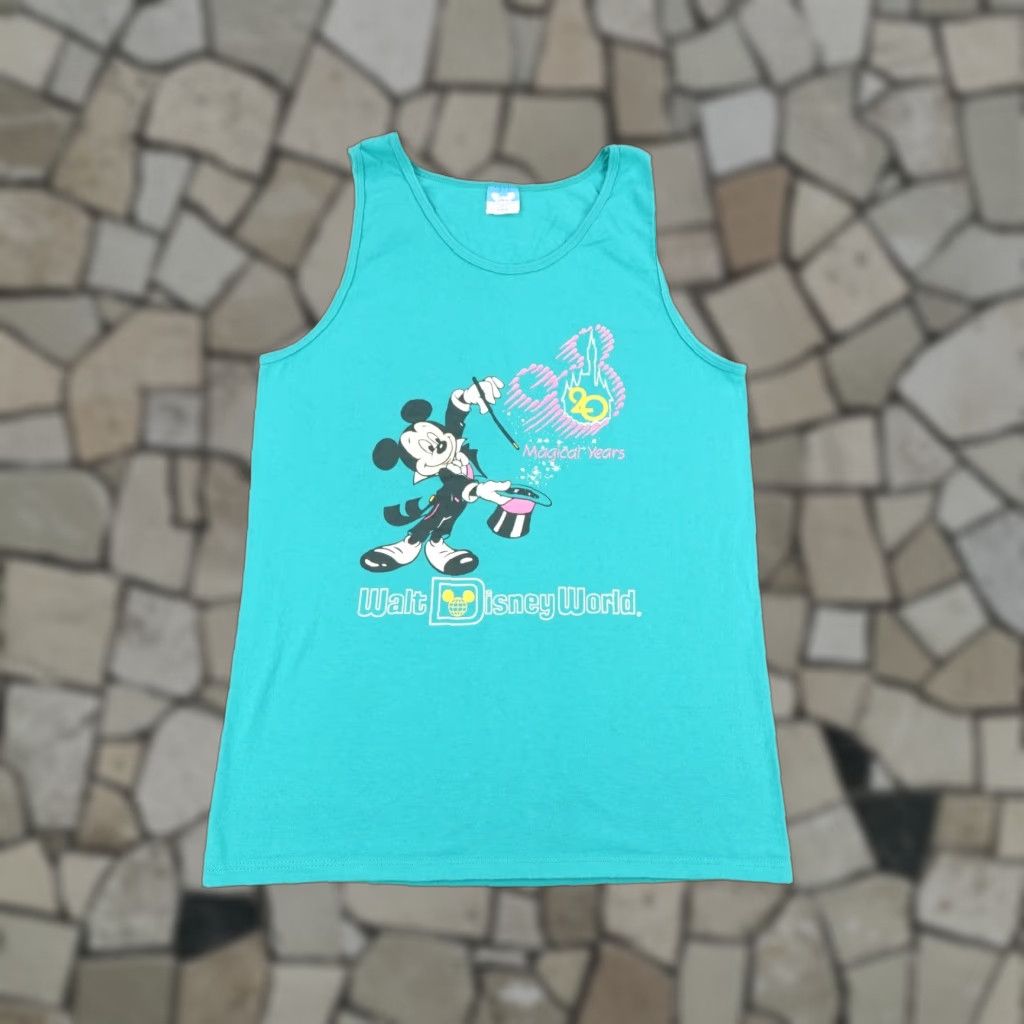 VINTAGE Disney Shirt Mens Medium 20th Anniversary Walt Disney World Mickey 90s Blue Crew Neck Tank Sleeveless Graphic Print Mens M