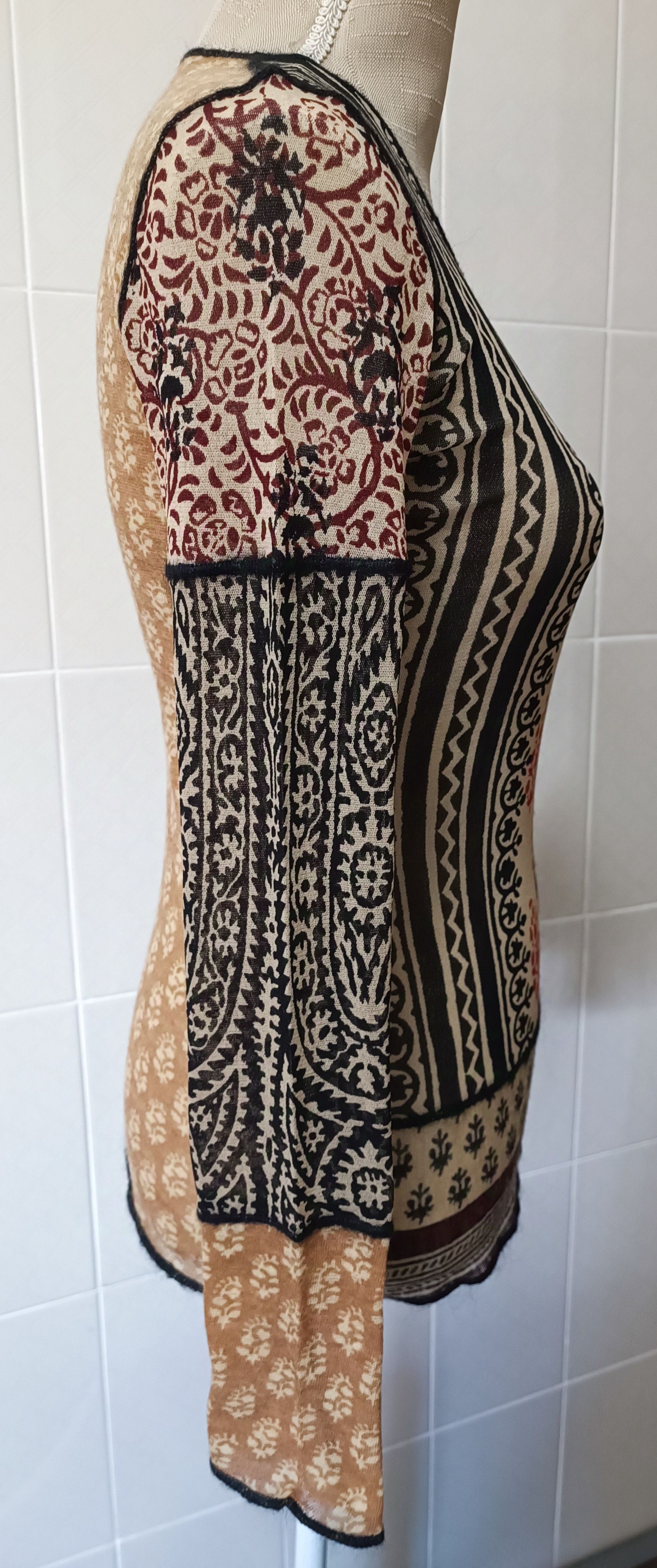 Jean Paul Gaultier FW2000/01- Bi-material top - tribal and floral - Patchwork Size S / US 4 / IT 40 - 5 Thumbnail